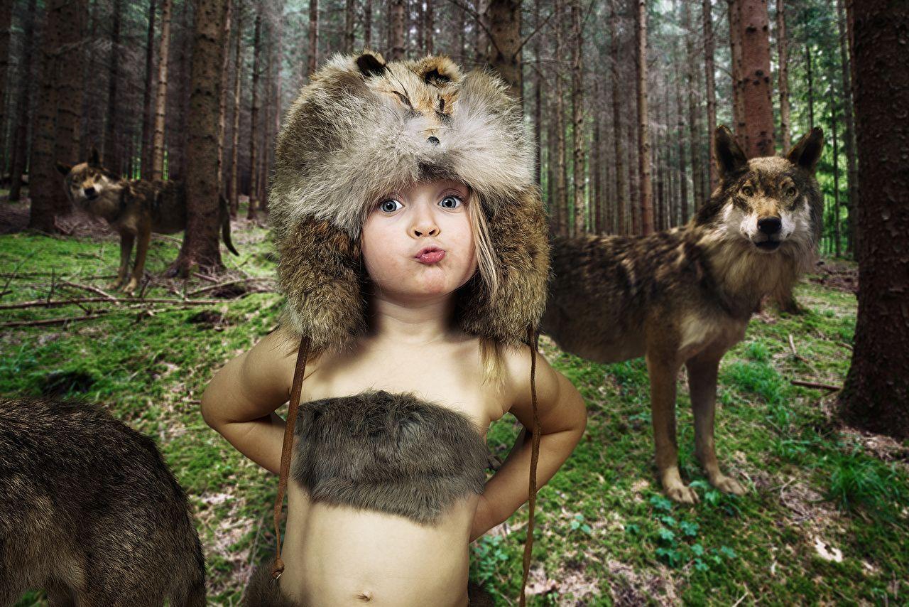 1280x854 Little girls wolf child Winter hat