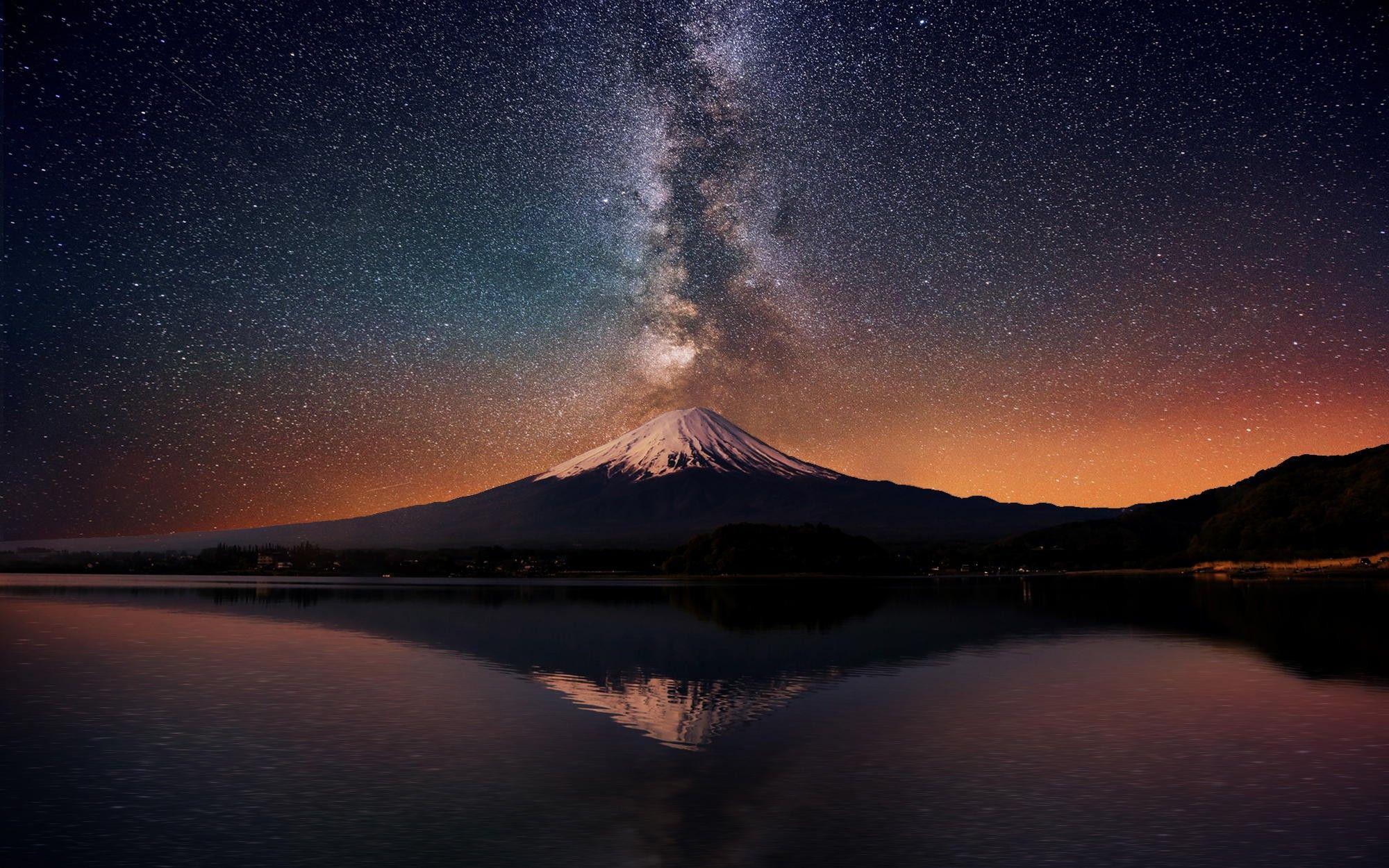 2000x1250 Mountain: Milky Way Mt Fuji Stars Japan Night Mountain iPhone 5