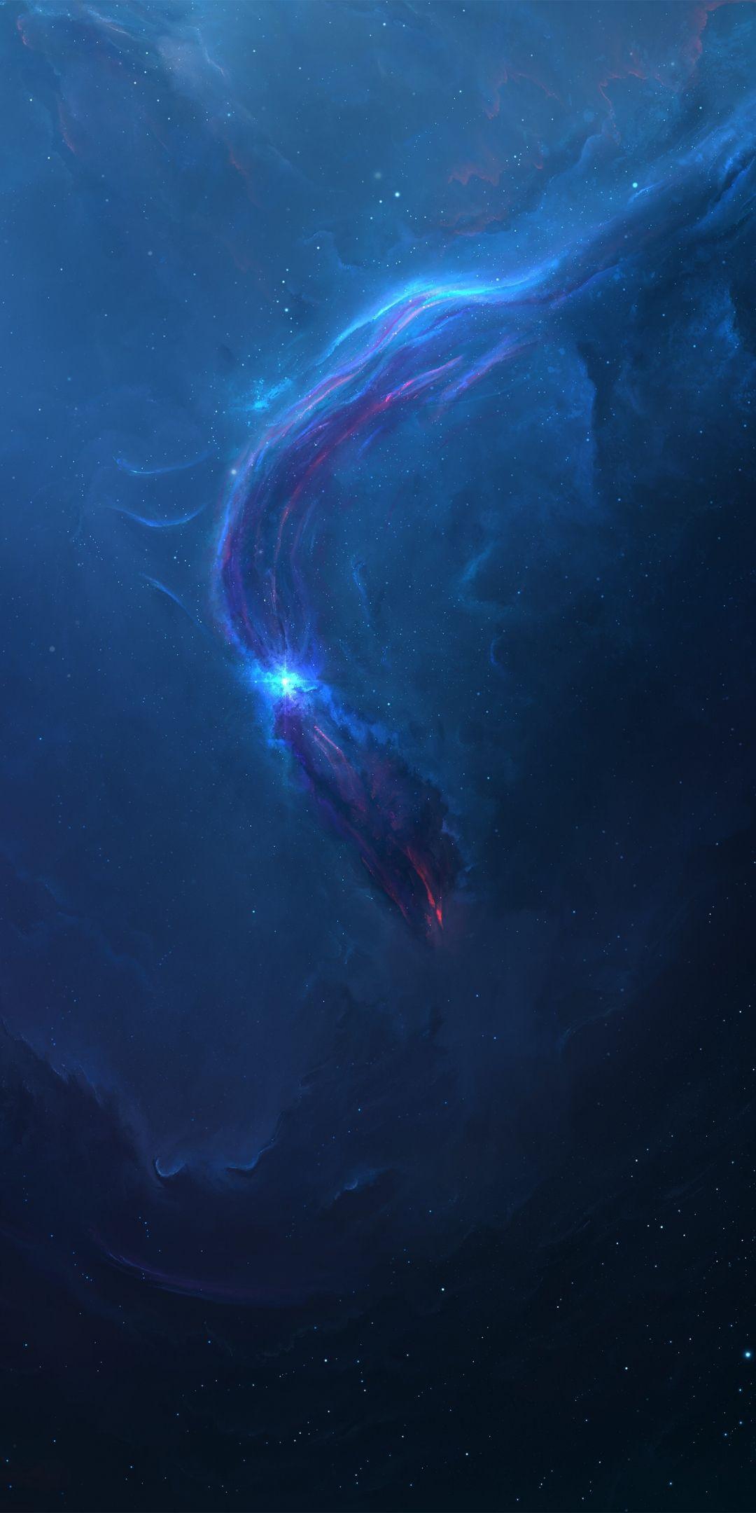 1080x2160 wallpaper blue nebula, space .