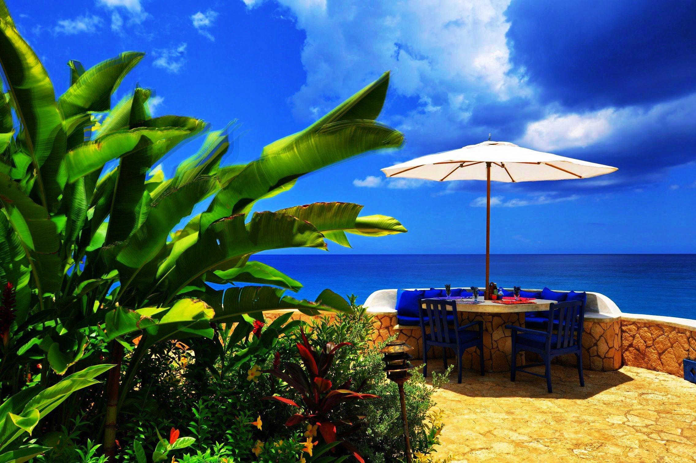 2272x1512 Beaches: Table Jamaican Beach Chairs Umbrella Terrace Plants Sky