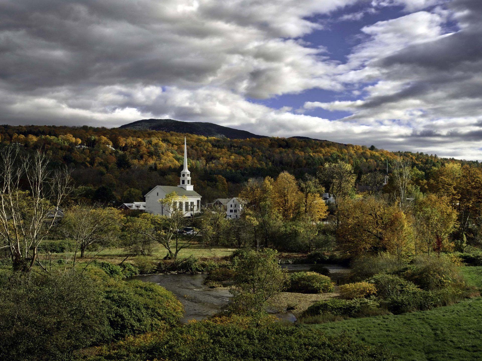 1920x1440 Autumn Stowe Community Church Vermont .