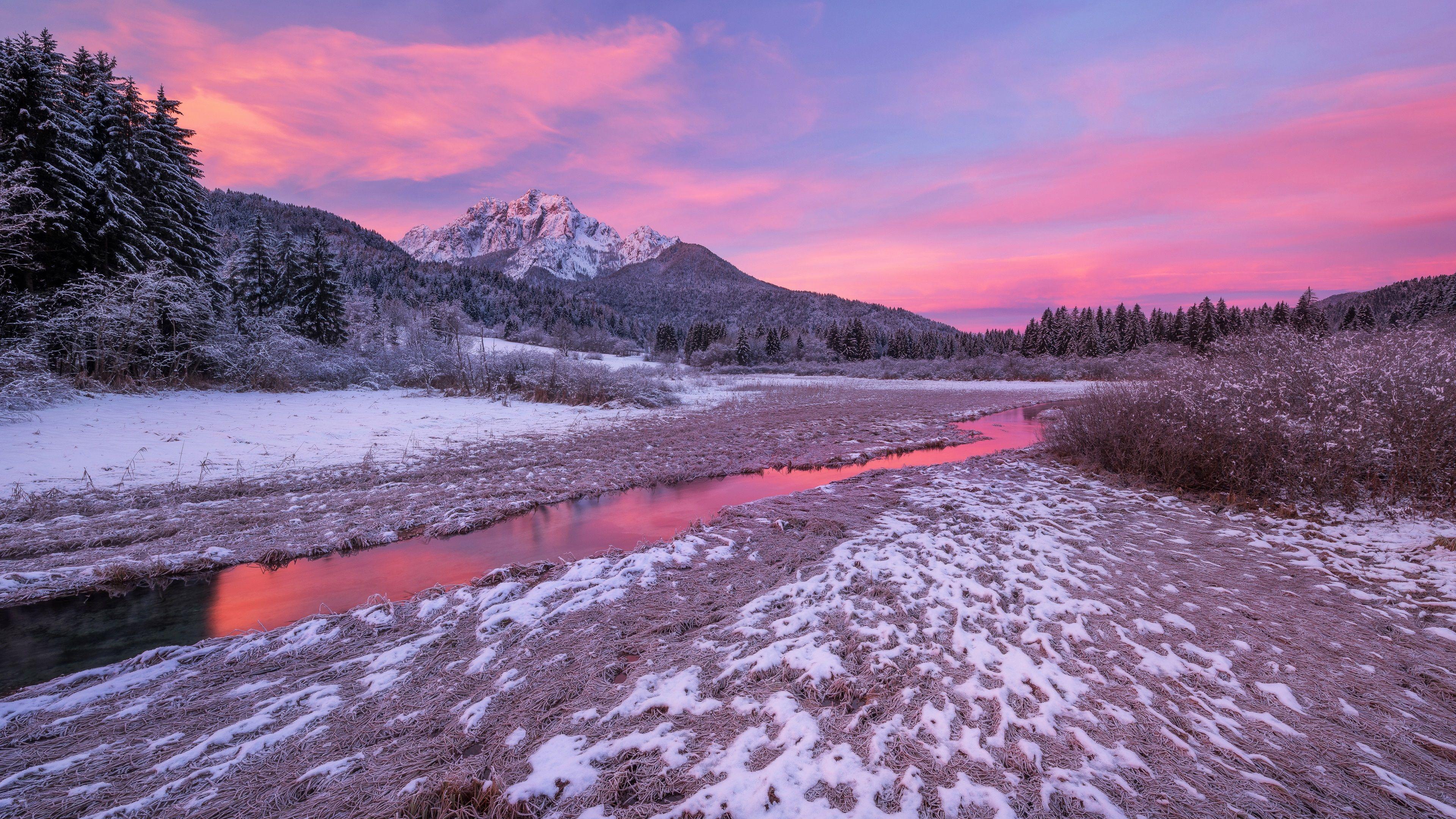 3840x2160 Wallpaper Slovenia, Julian Alps, river, snow, winter 3840x2160 UHD 4K Picture, Image