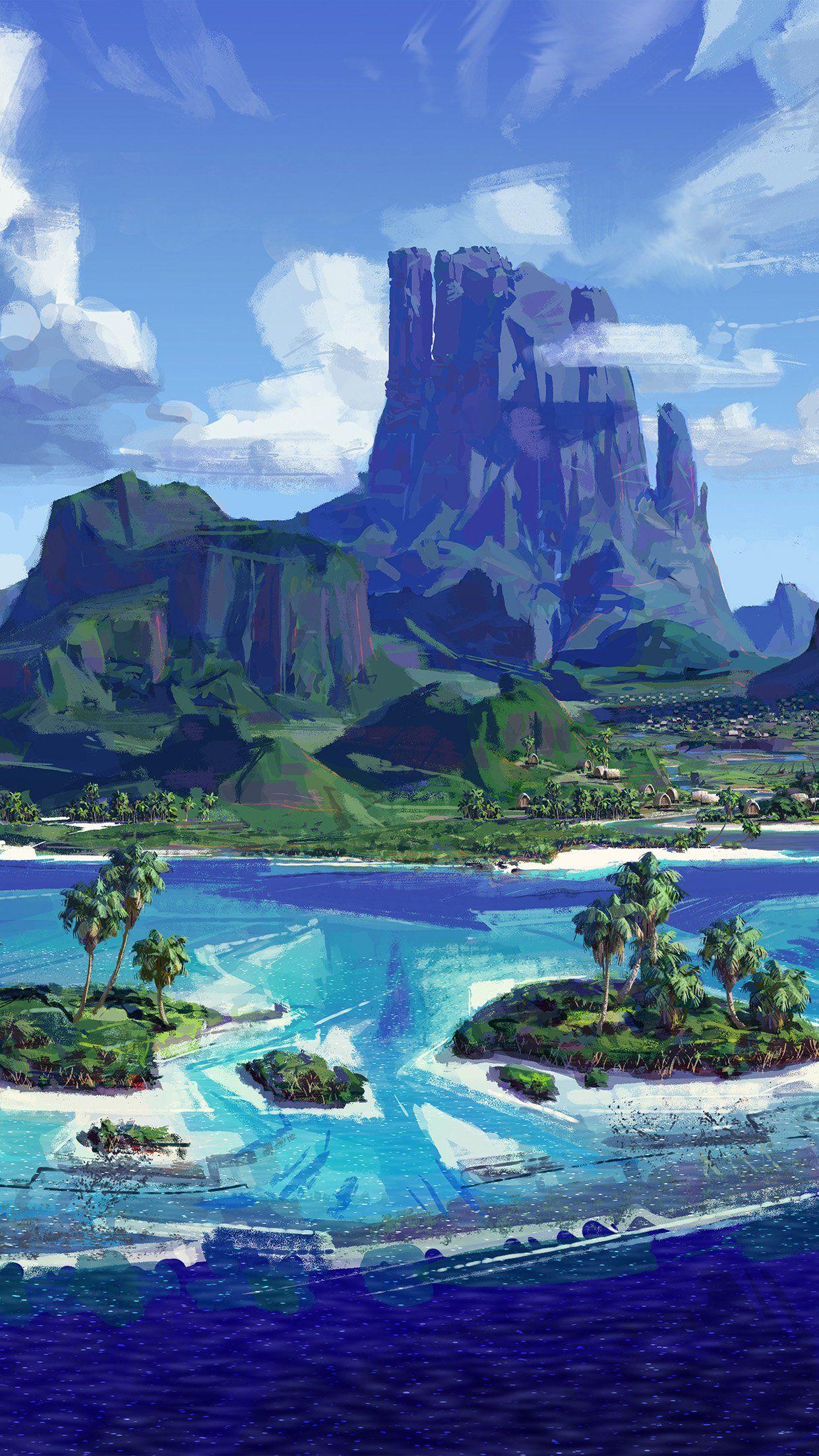 1242x2208 Sea Anime Paint Summer Illustration Art .