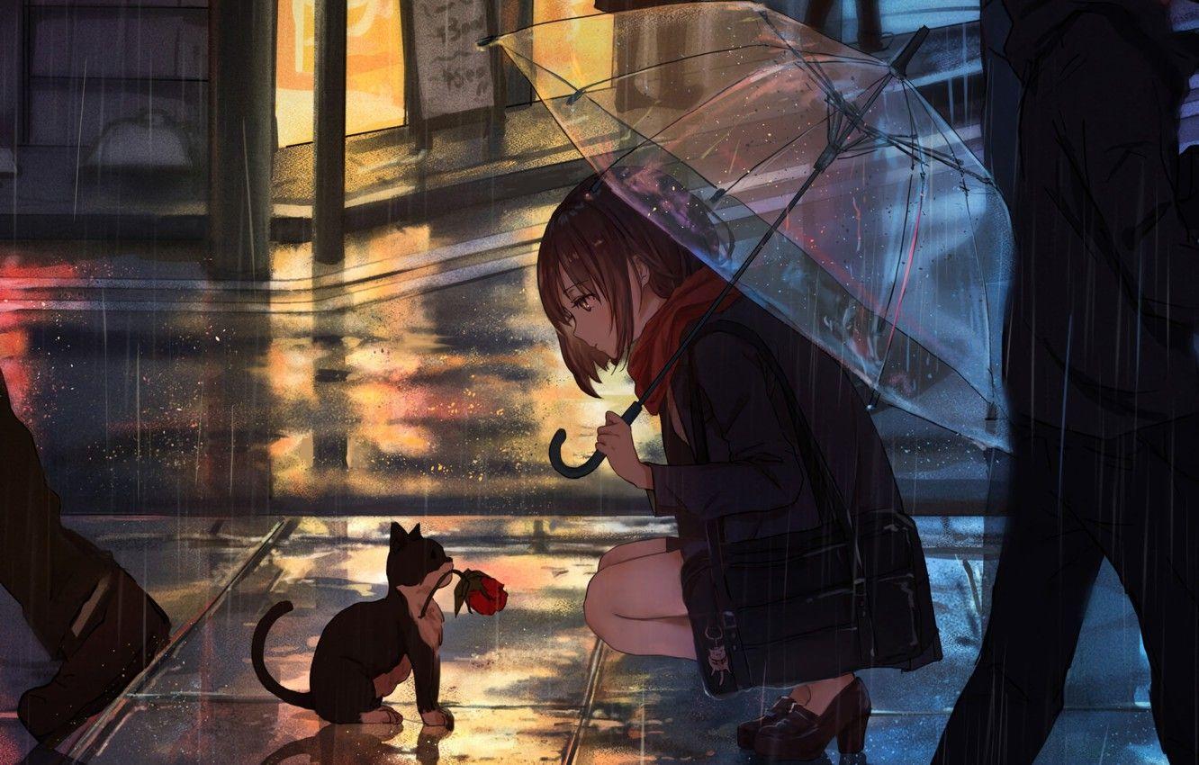 Anime, anime, boy, umbrella, HD phone wallpaper