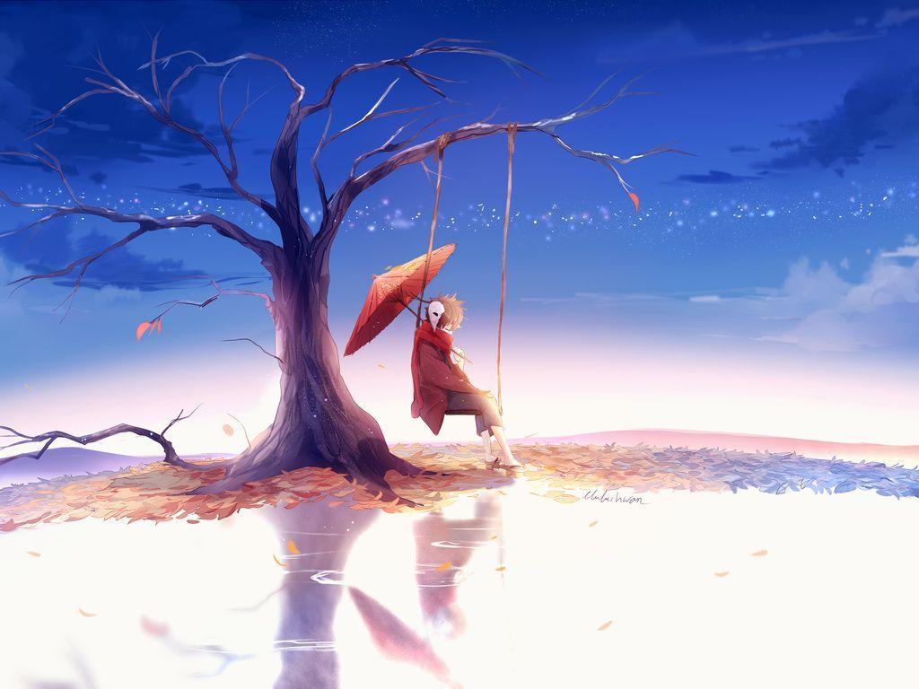 1024x768 Anime Boy Swing Umbrella 4k Wallpaper .com