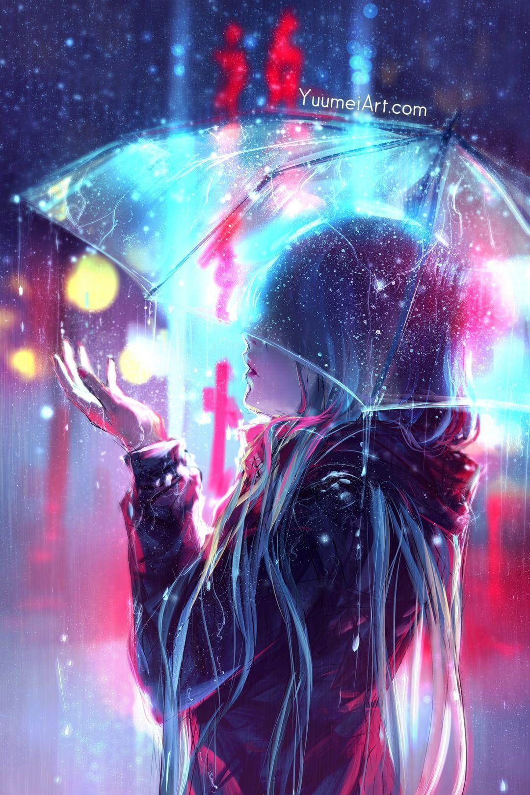 1080x1620 Yuumei anime girls #umbrella #rain long .com