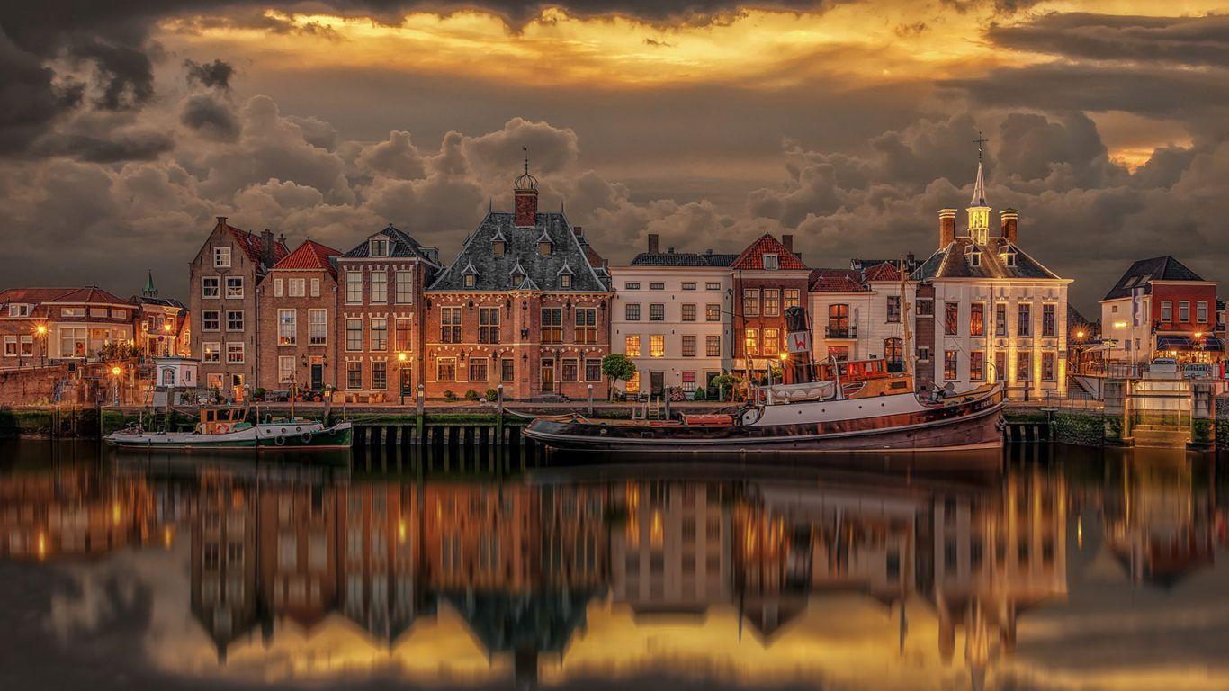 1366x768 Old Port Of Maasslui Netherlands 4k .