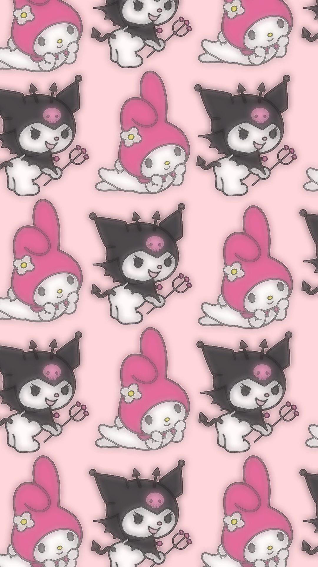 Kuromi Wallpaper 4K Hello Kitty Pink background 9493