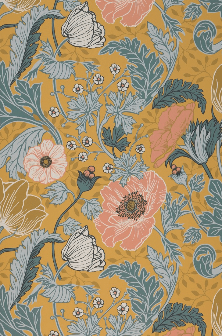 728x1100 Wallpaper Soria ochre yellow. Mask illustration, Floral wallpaper bedroom, Wallpaper