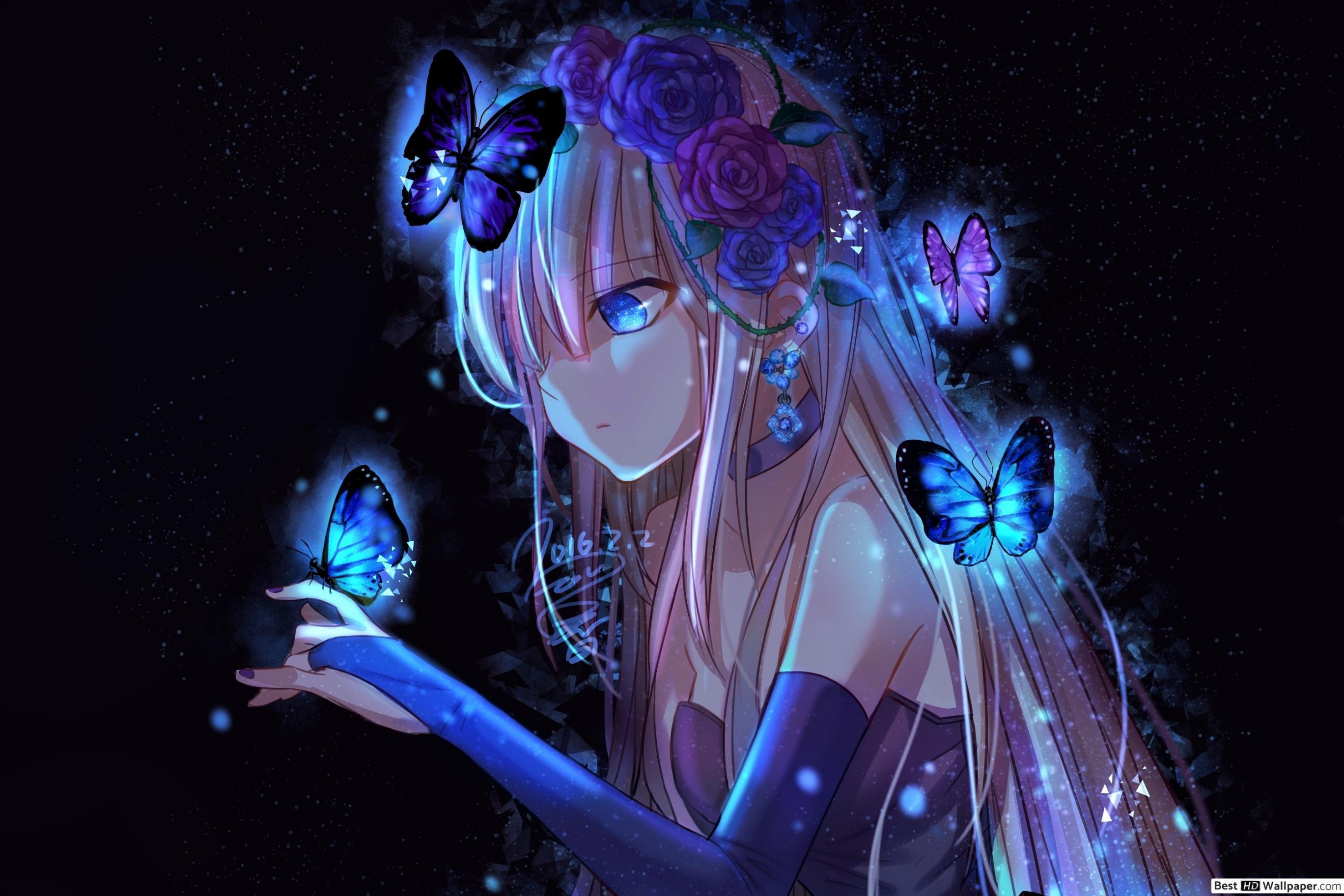 2736x1824 Anime Girl and Butterflies HD wallpaper .