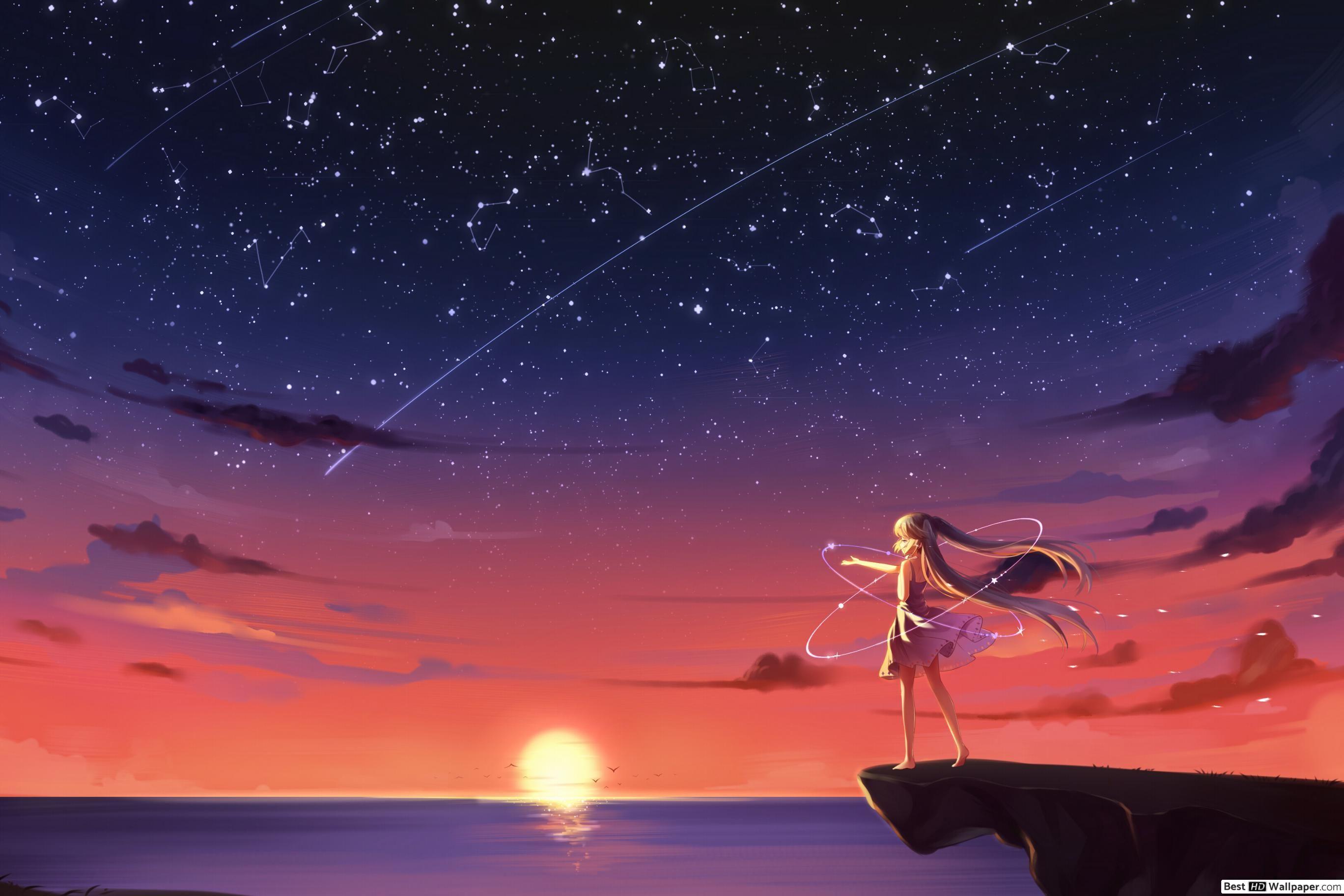 2736x1824 Anime sunset art HD wallpaper
