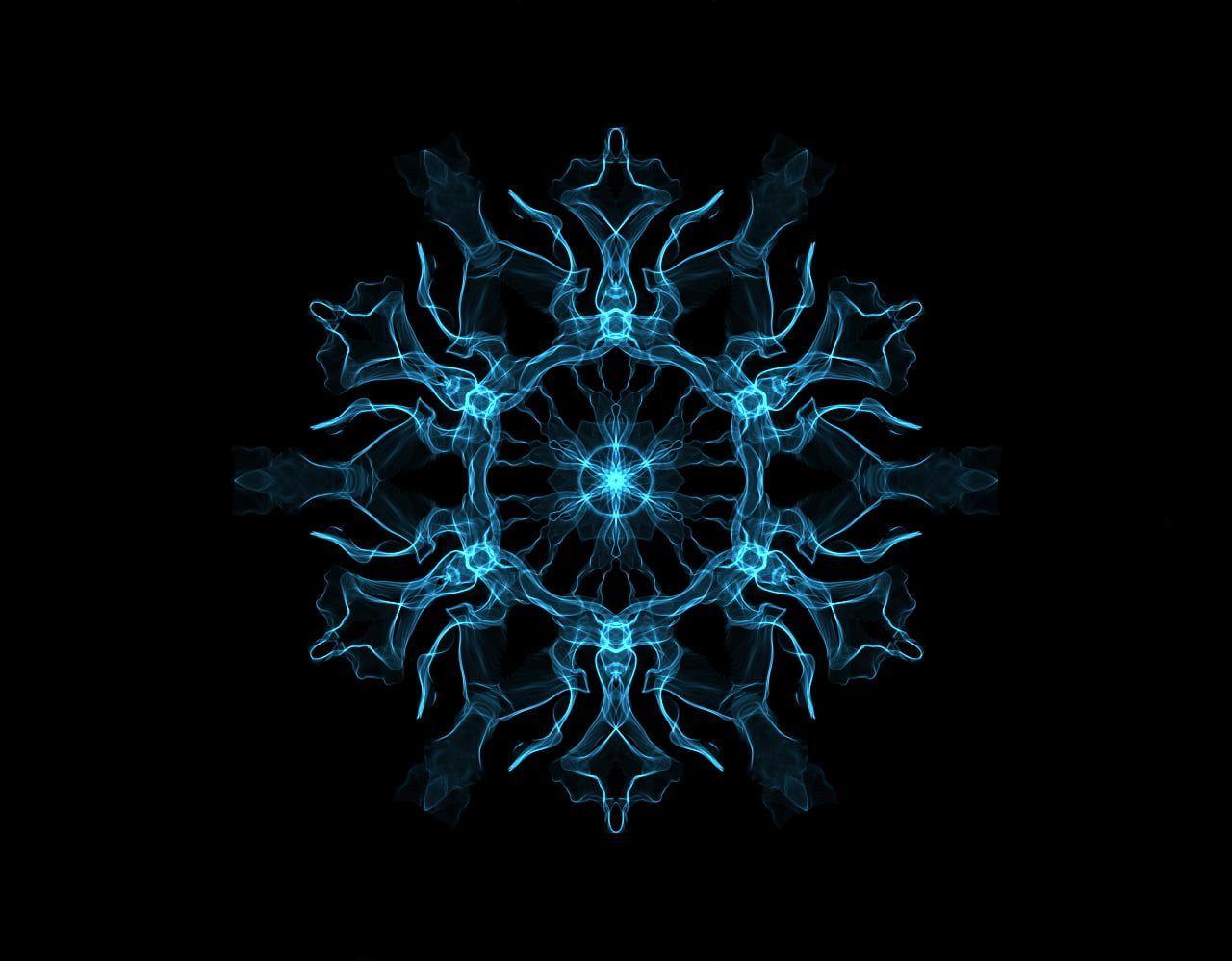 1280x999 blue snowflake illustration #dark #abstract digital art #black #blue #cyan #simple black background. Black wallpaper, Mandala wallpaper, Red abstract painting