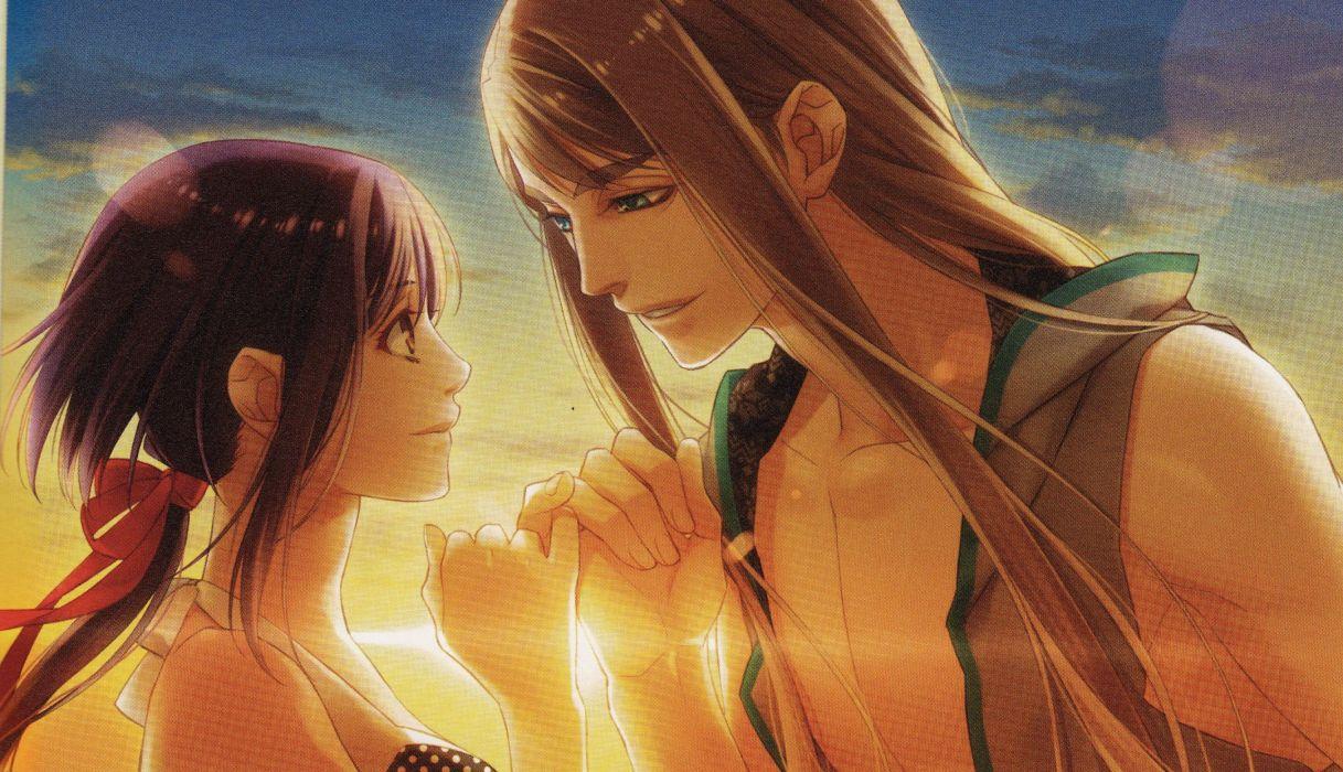 1217x700 Anime couple girl guy love sunset .
