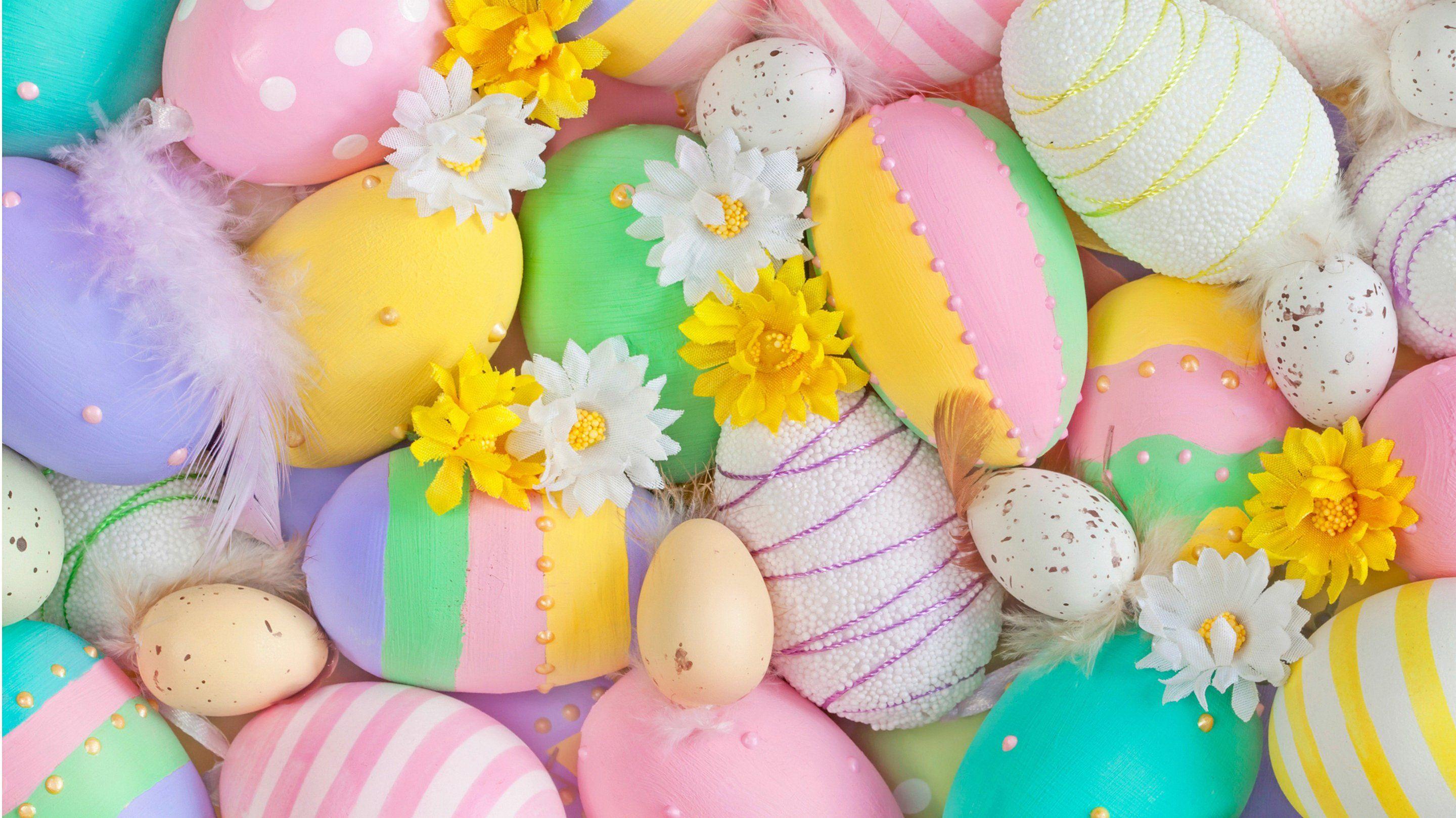 2880x1620 Easter Easter Egg Feather Flower Pastel .