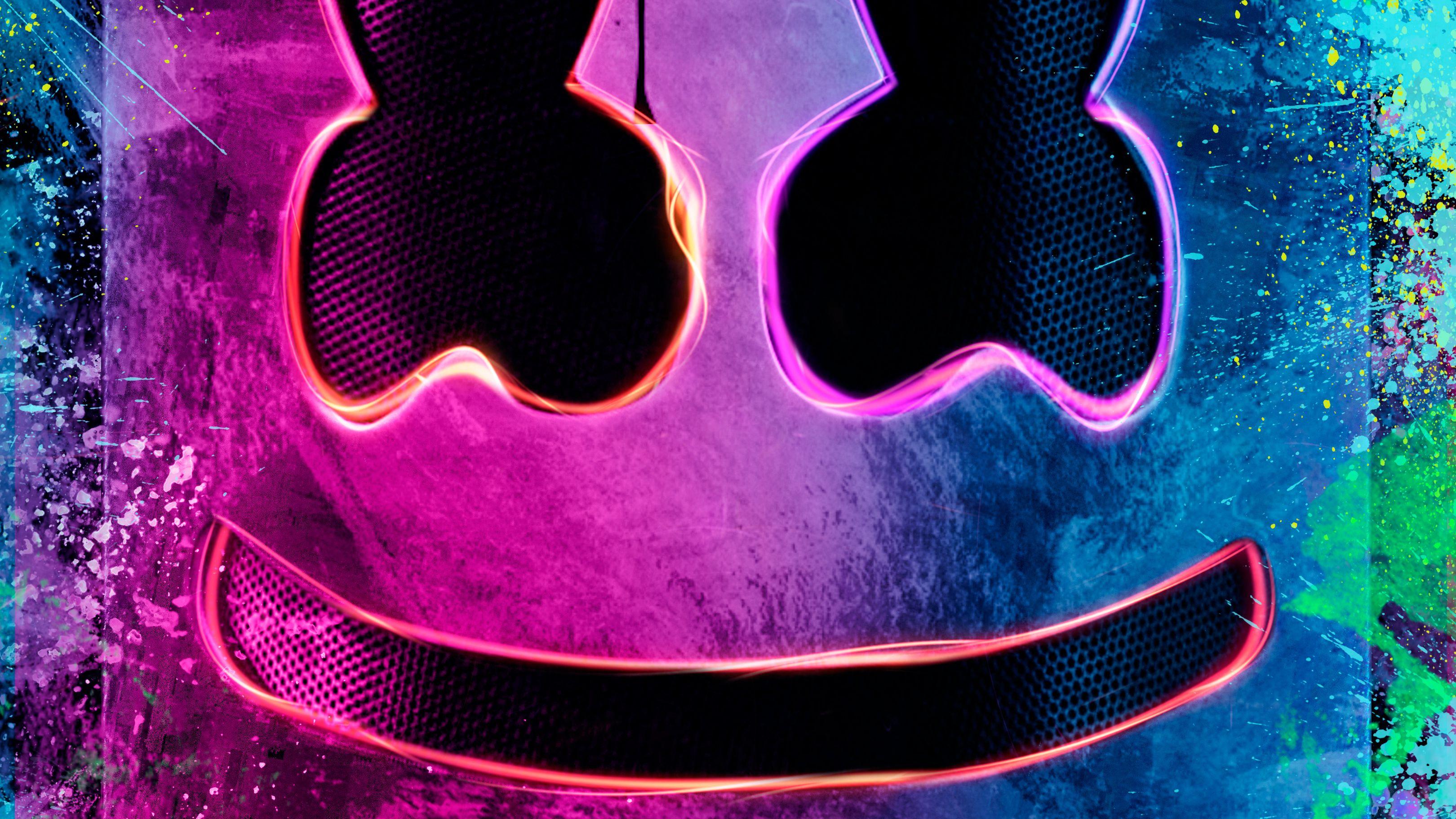 3240x1822 Neon Marshmello Helmet, HD Music, 4k .