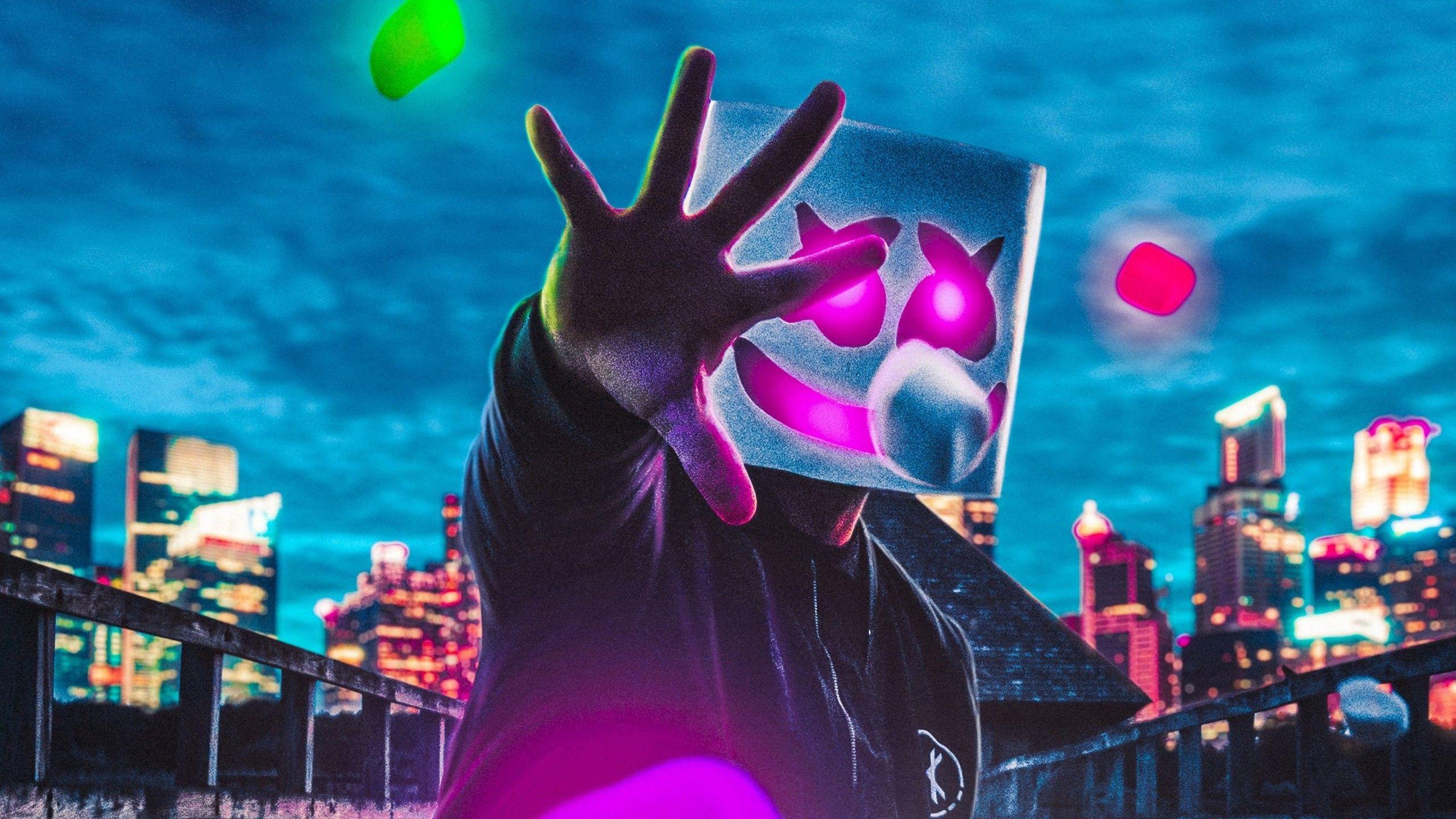 2560x1440 Neon Marshmello Wallpaper