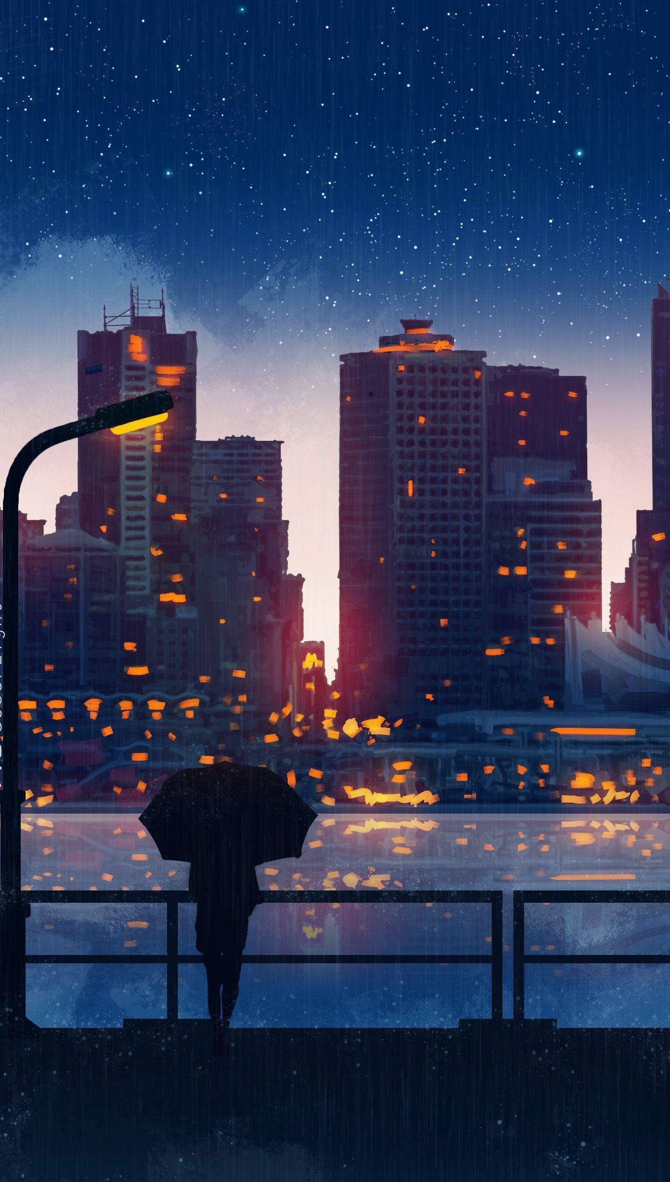 1360x2400 City at night anime style Wallpaper