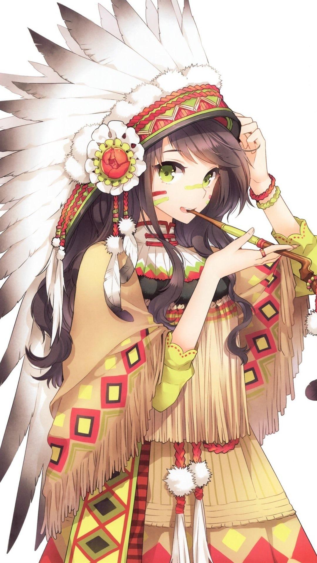 1080x1920 iPhone Wallpaper Indian Style Anime Girl Native American Art