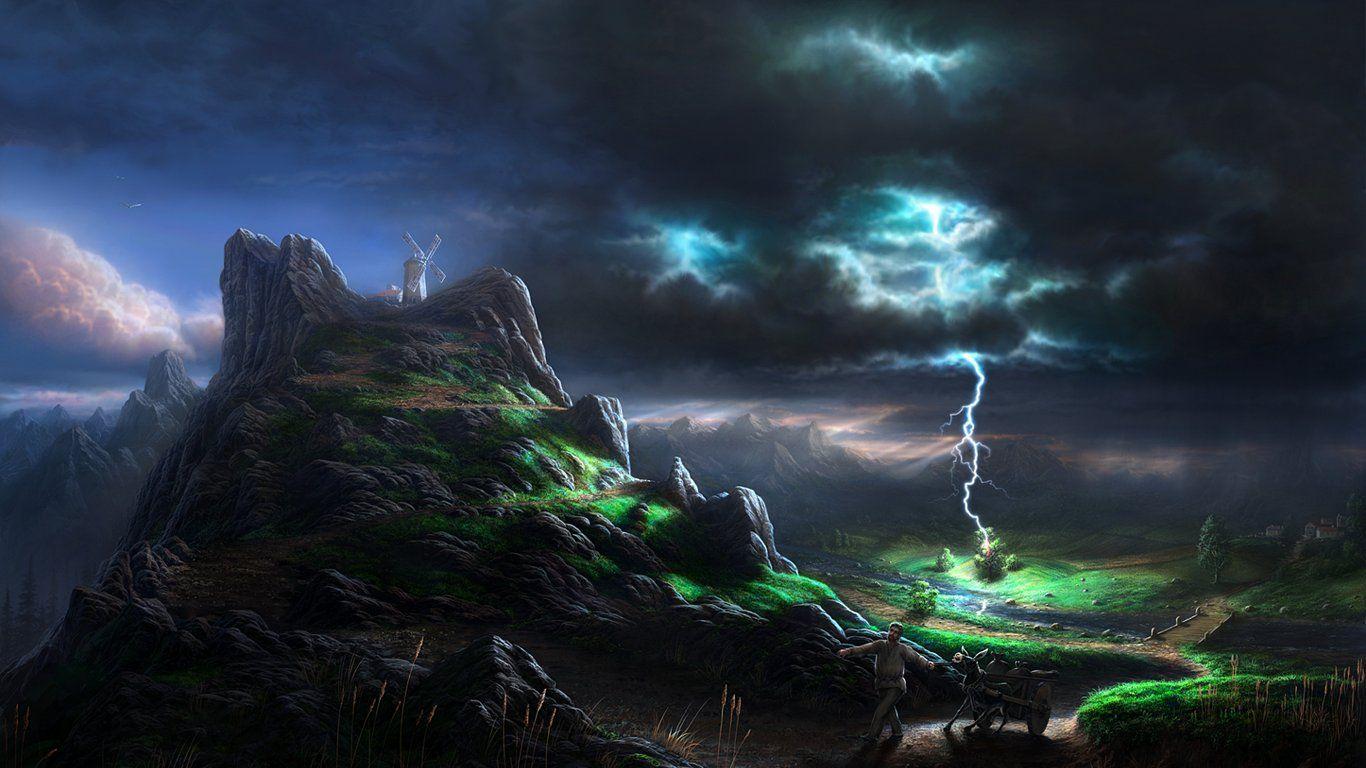 1366x768 Digital Art Paintings : Fantasy Landscape Digital Paintings By Fel X