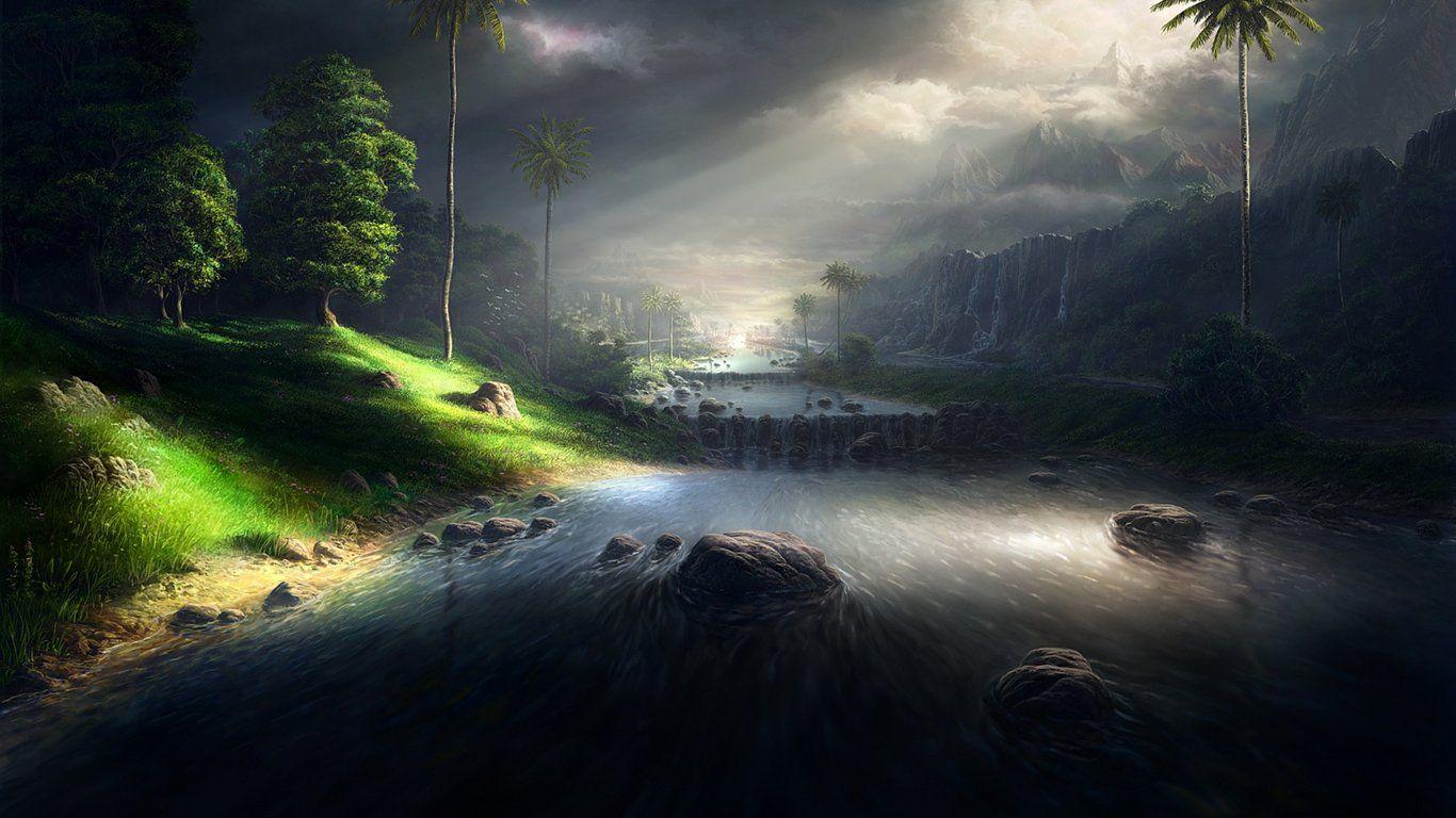 1366x768 Digital Art Paintings : Fantasy Landscape Digital Paintings