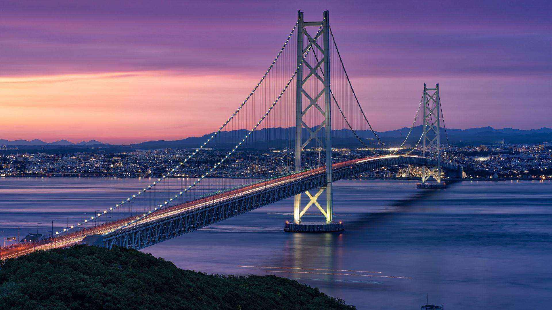 1920x1080 suspension bridge, architecture, city .