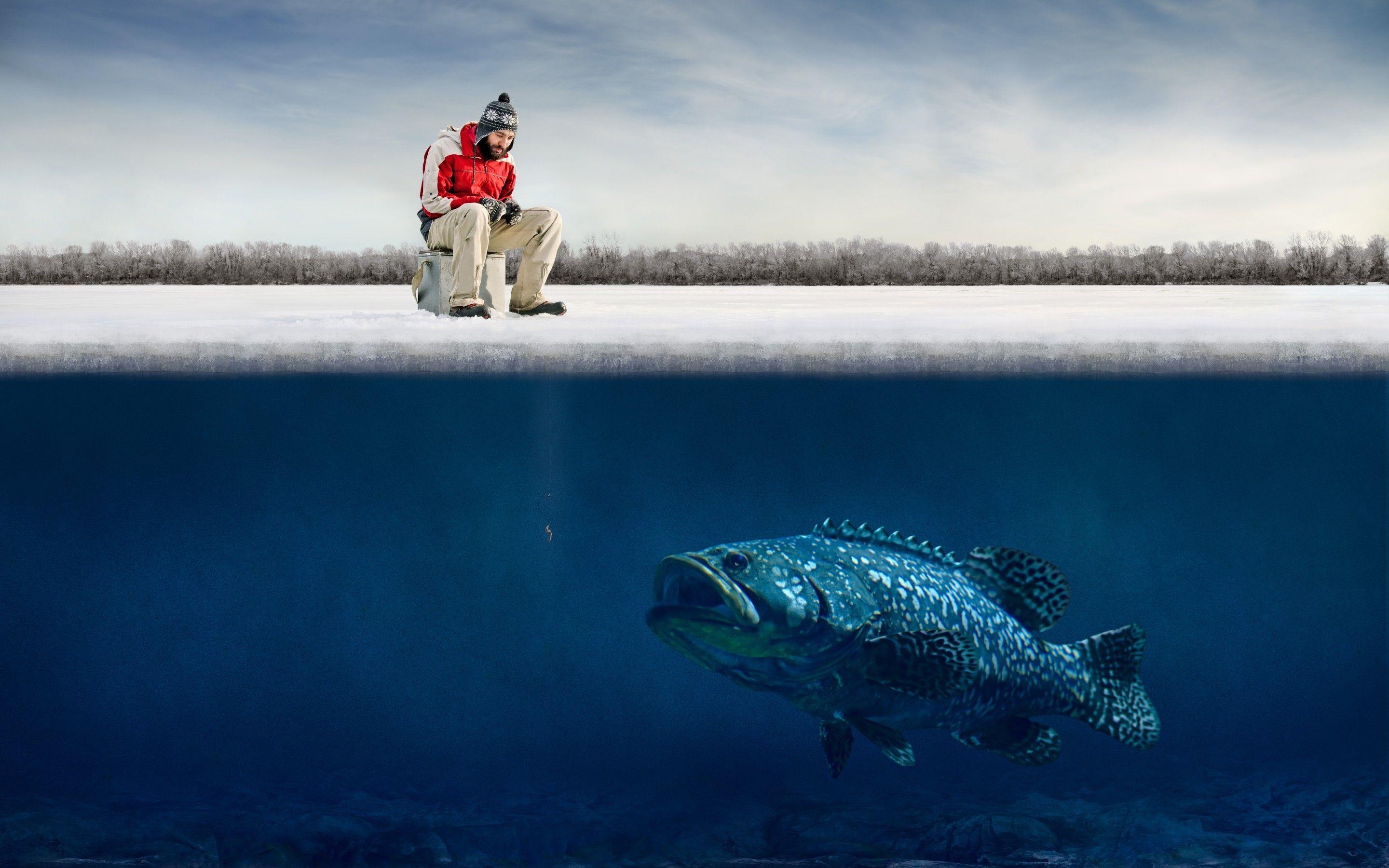 2880x1800 humor fishing fish ice winter fisherman .