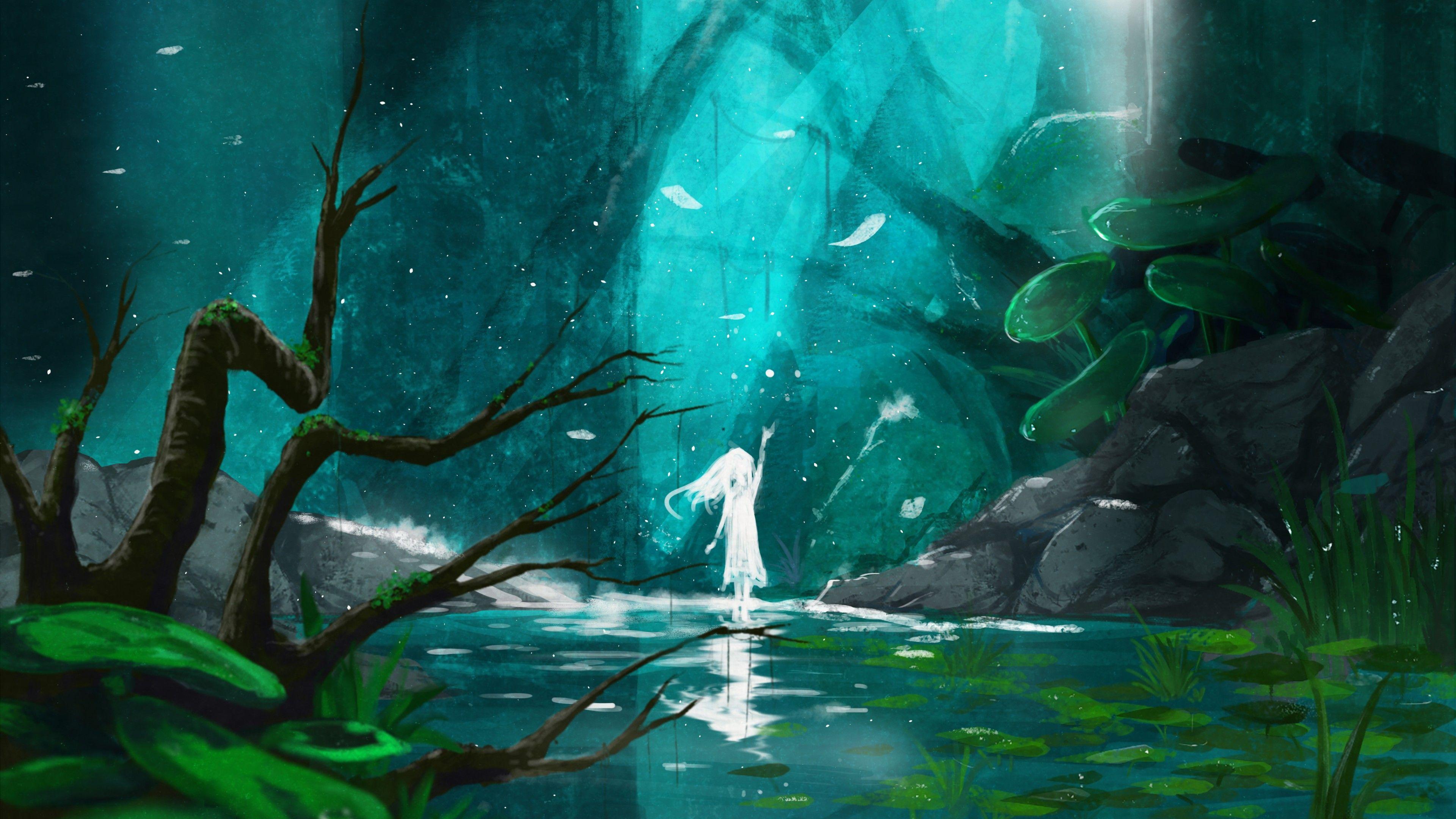 3840x2160 Wallpaper Girl, Fantasy forest, world, 4K, Art
