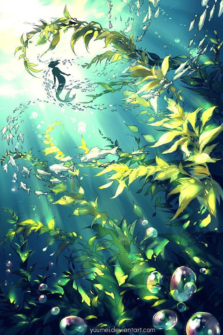 730x1095 Forest of the Sea. Anime scenery .