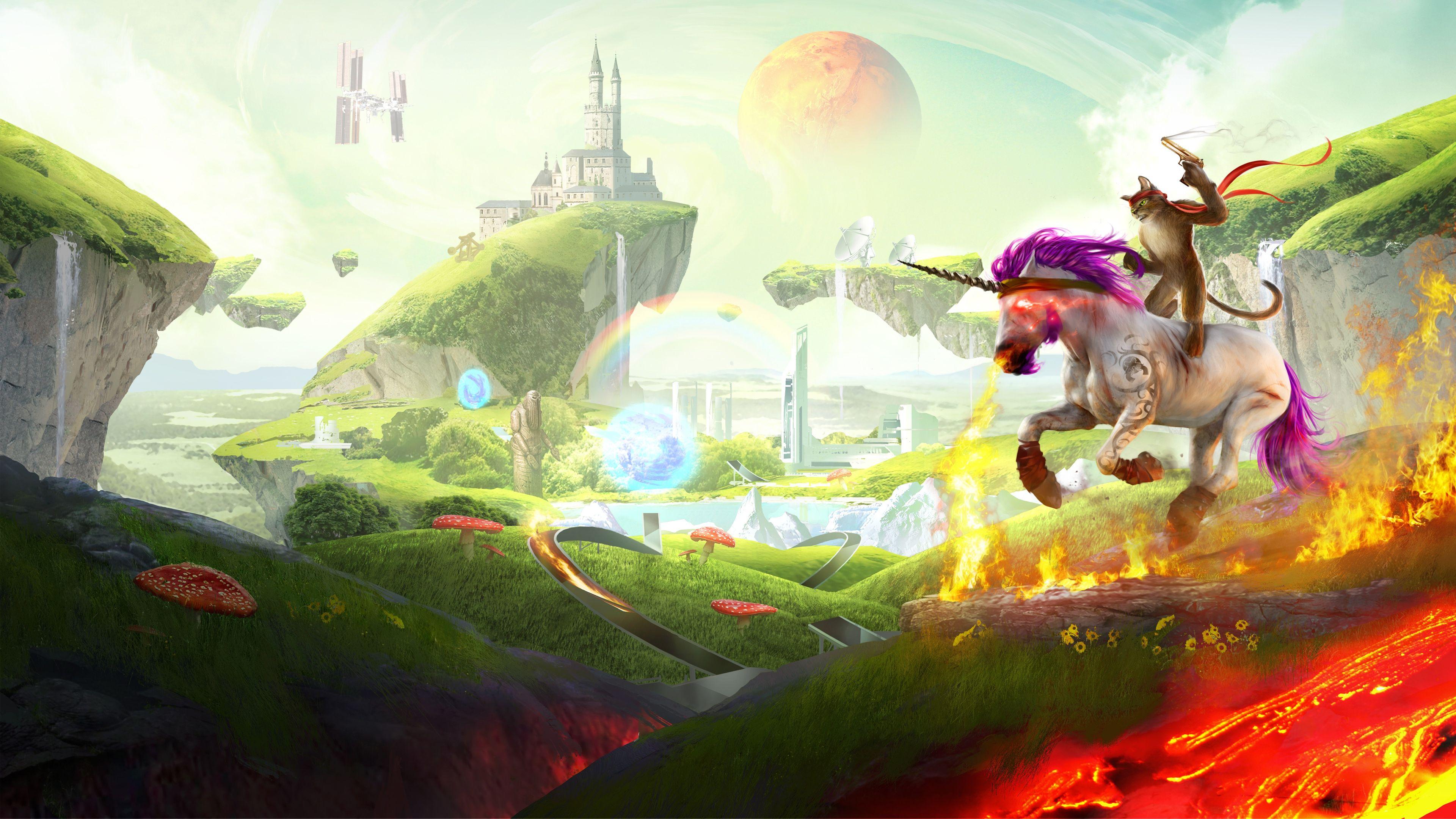 3840x2160 Cute Wallpaper Cat Unicorns .line.