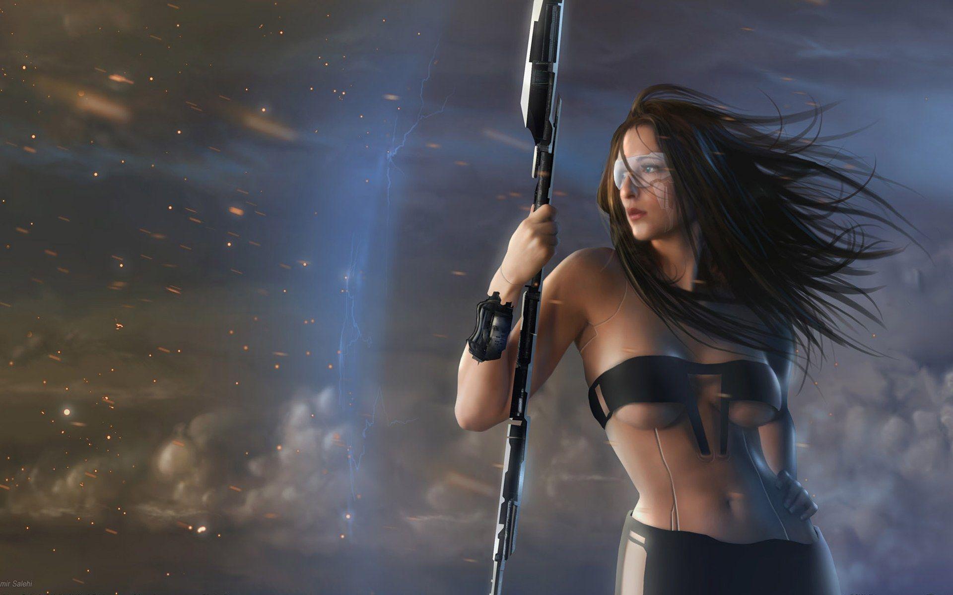 1920x1200 Female Warrior Fantasy CG Artwork CG .