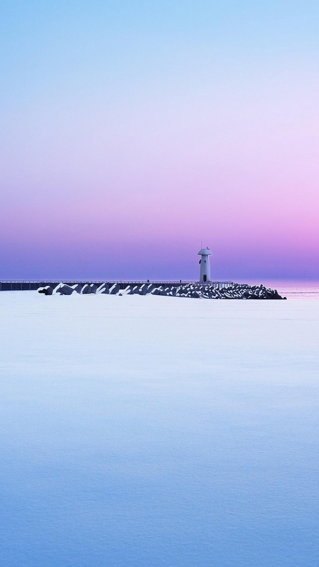 1080x1920 Winter snow sun lighthouses south korea sea wallpaper