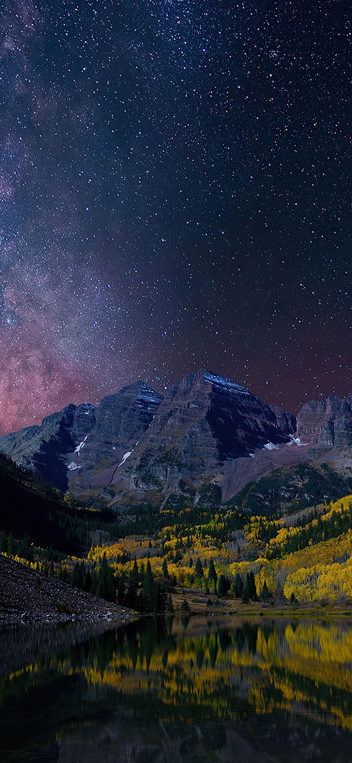 1170x2532 milky way on starry night landscape 4k iPhone 12 Wallpaper Free Download