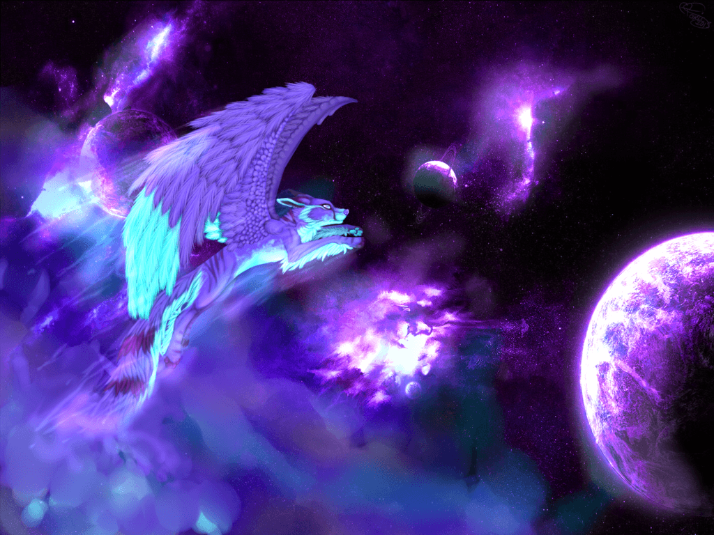 1024x768 Anime Wolf Girl Galaxy Wallpaper
