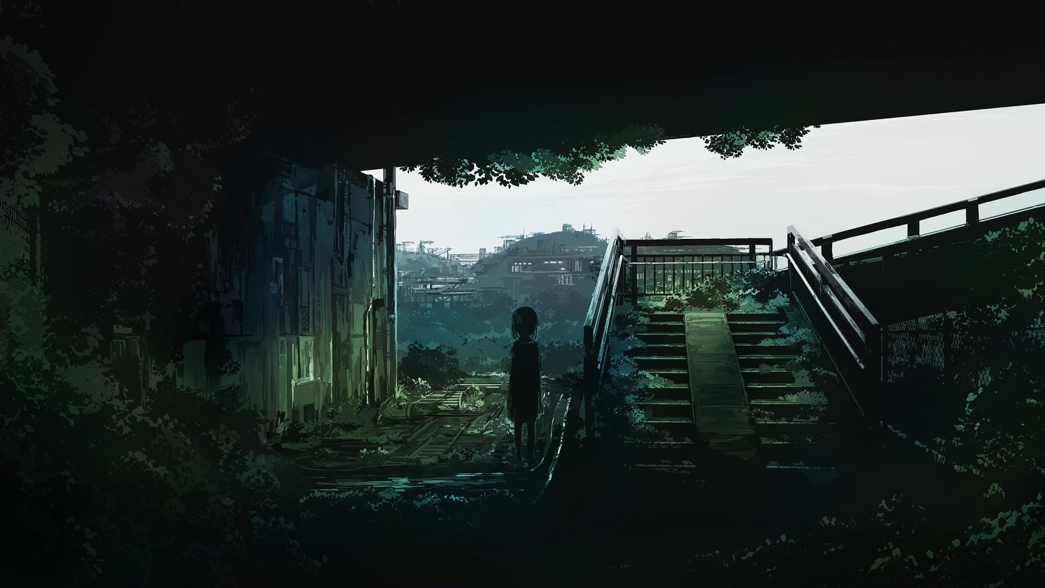 2048x1152 Lonely Girl In Ruined City .