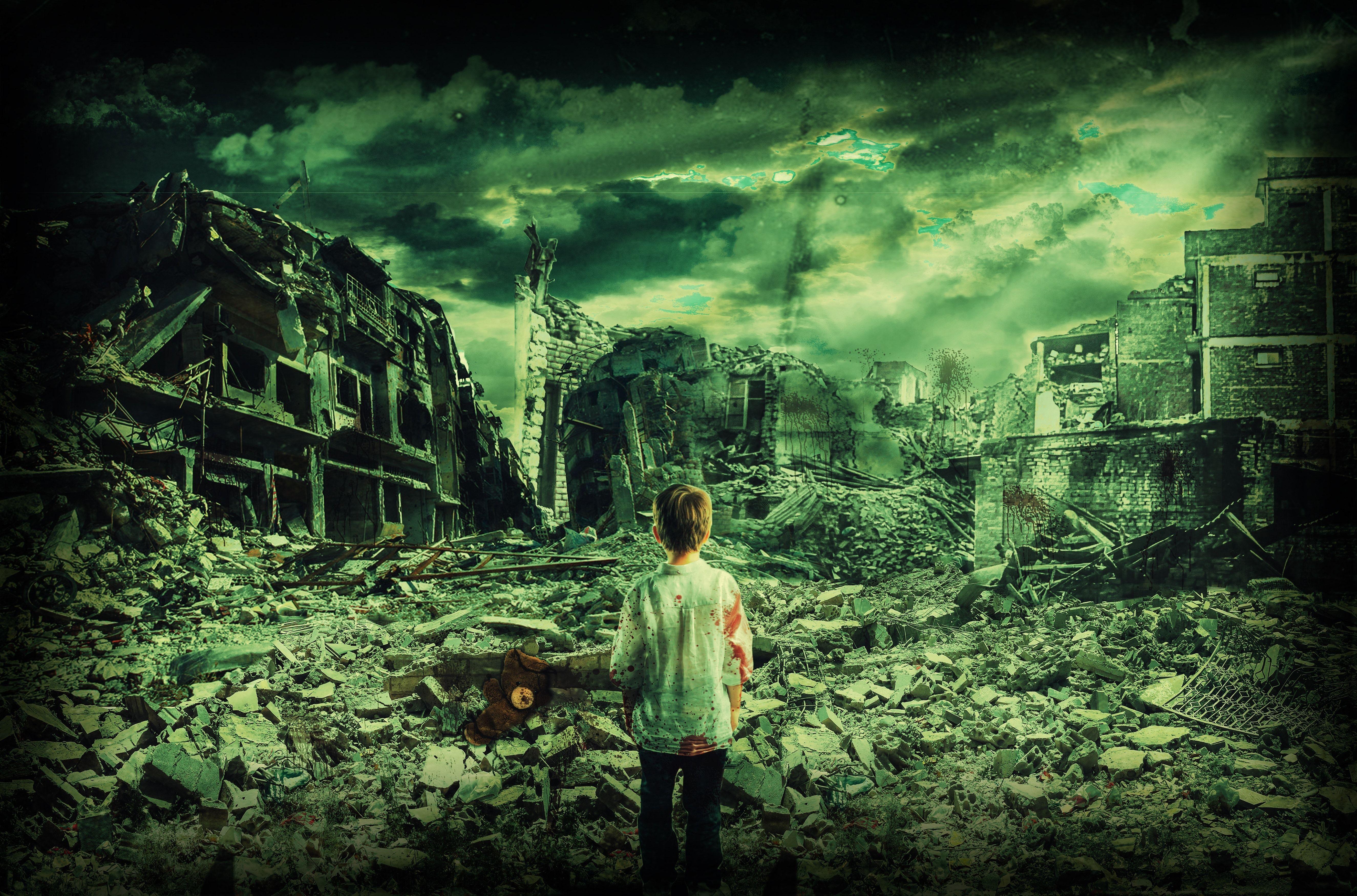 5300x3500 art of boy and ruined city free image .