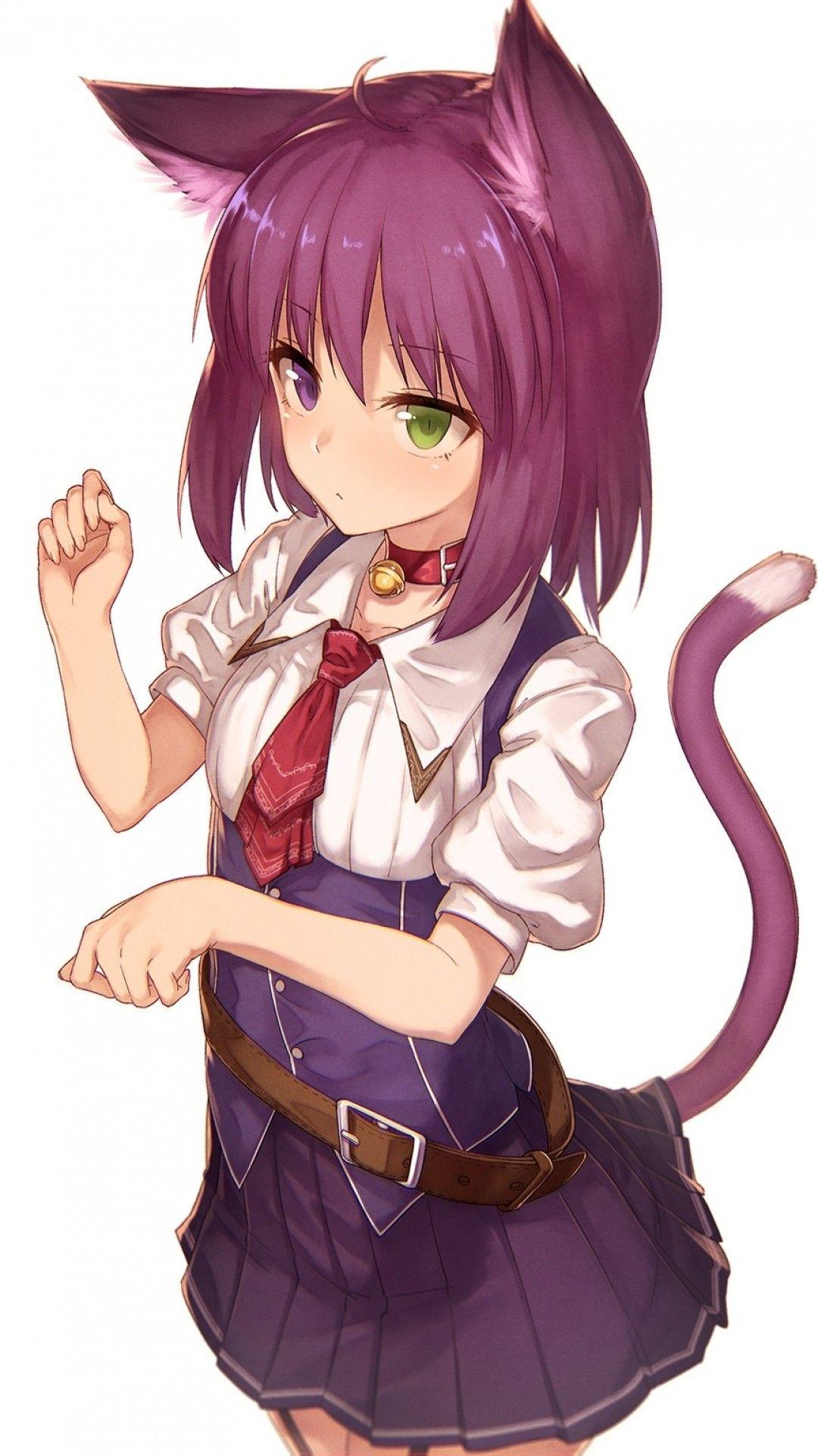 1080x1920 Download 1080x1920 Anime Girl, Moe, Animal Ears, Neko, Tail, Purple