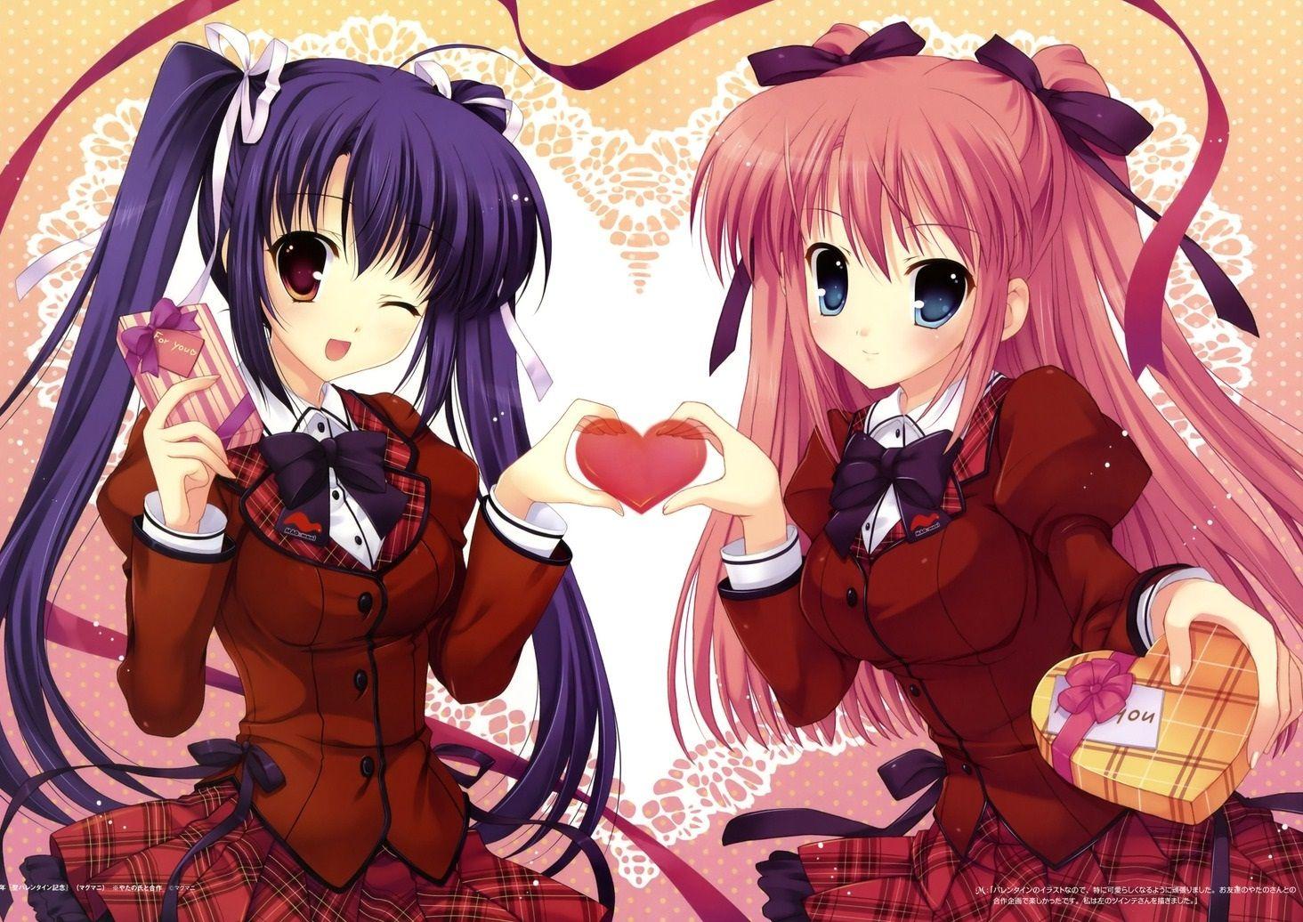 1464x1036 Trong Hình nền Anime này Hai cô gái Anime dễ thương đang làm lễ tình nhân