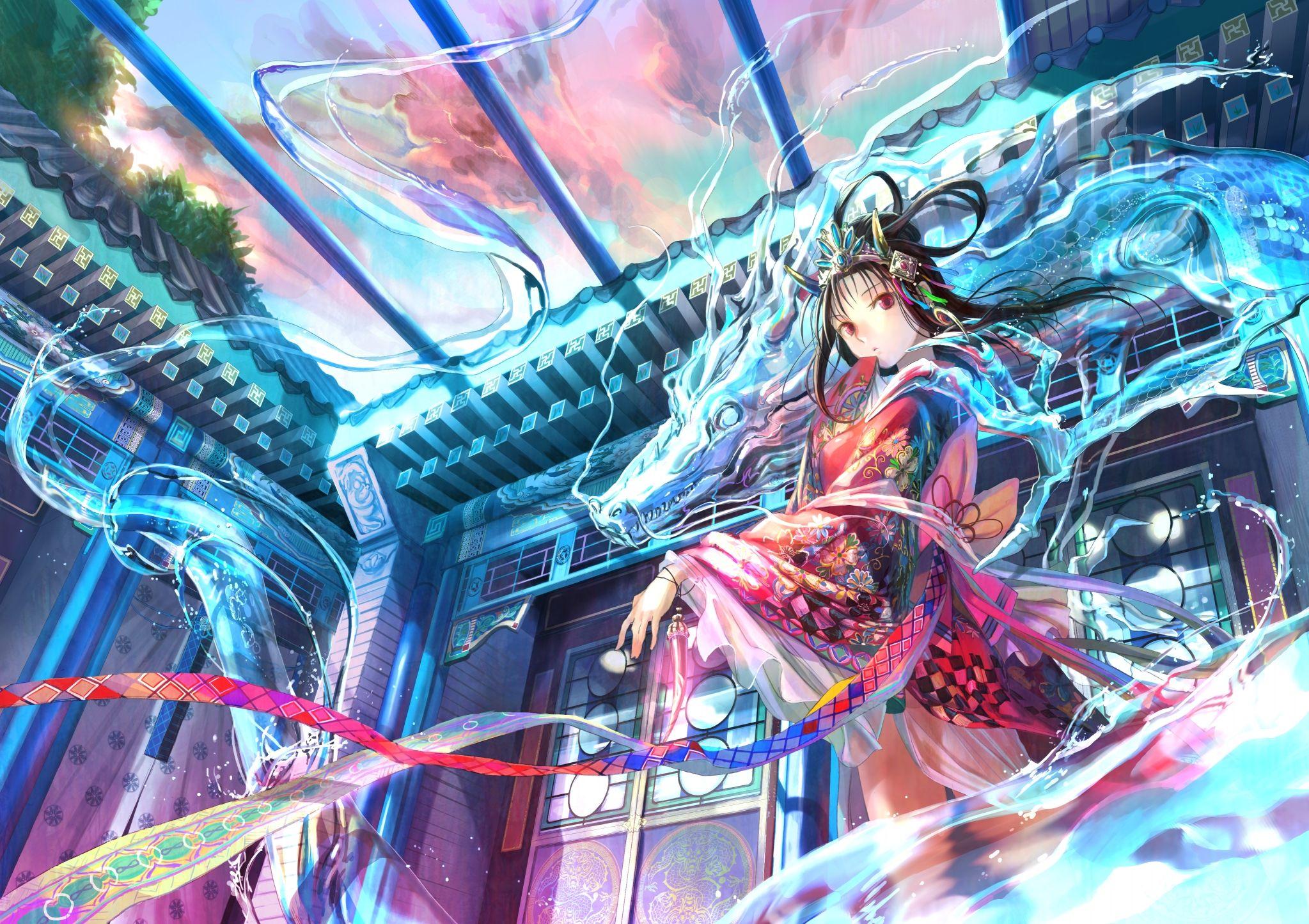 2047x1445 Free download Anime Dragon Girl Image .