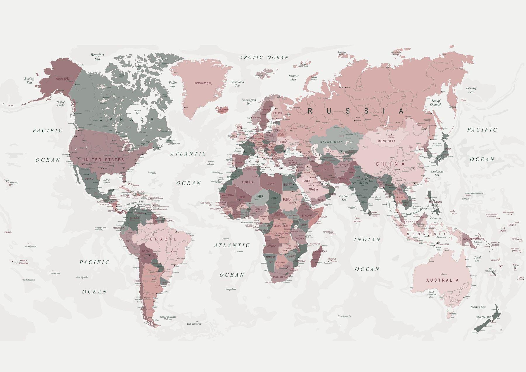 1800x1273 World Map in pink and green wallpaper .happywall.com · In stock