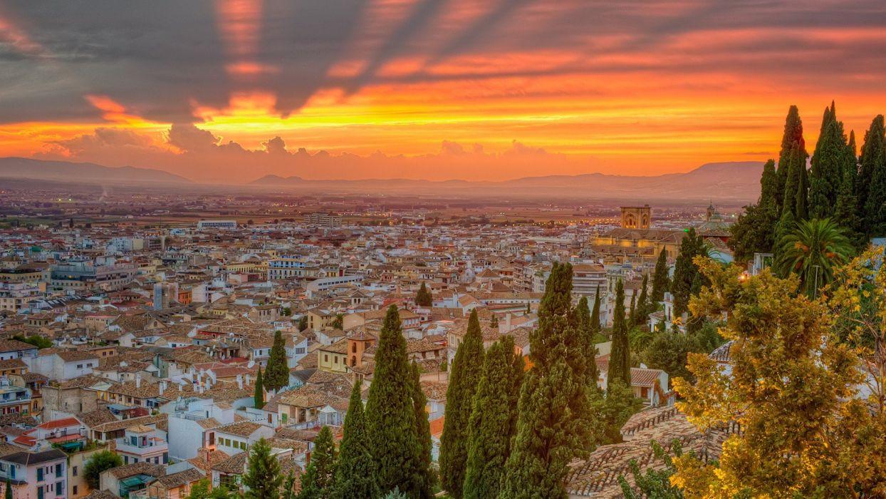 1244x700 Sunset nature trees cityscapes Spain .