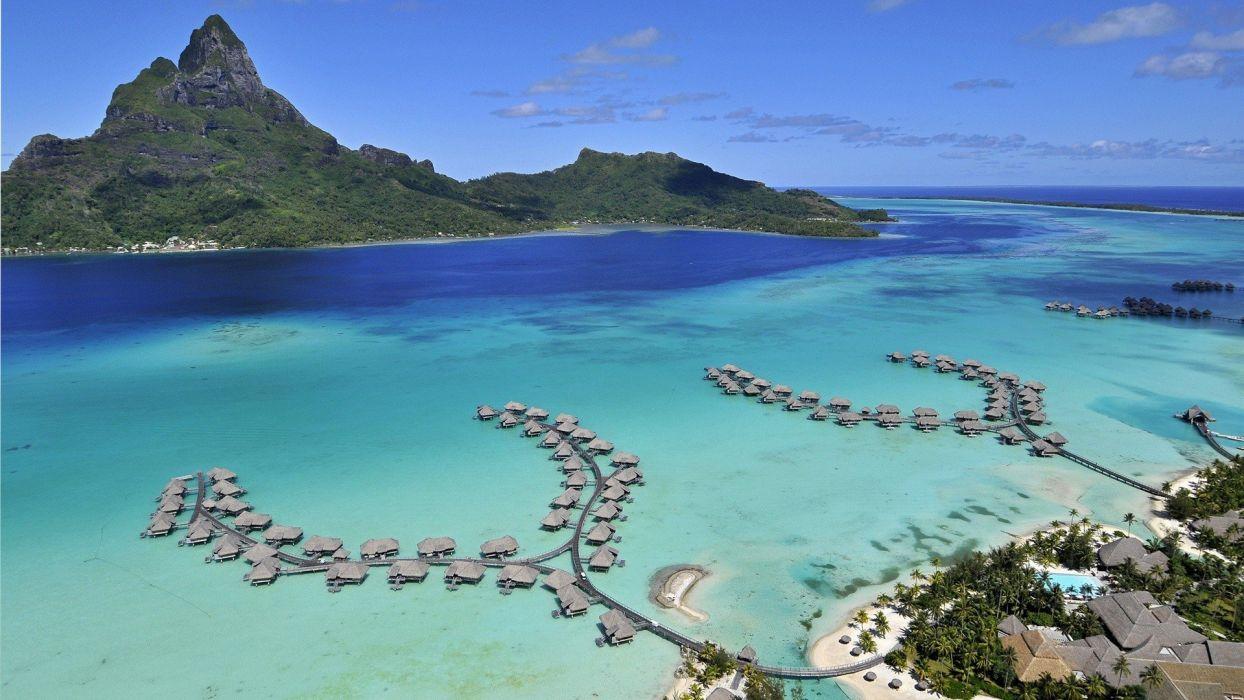 1244x700 Landscapes nature houses Bora Bora sea .
