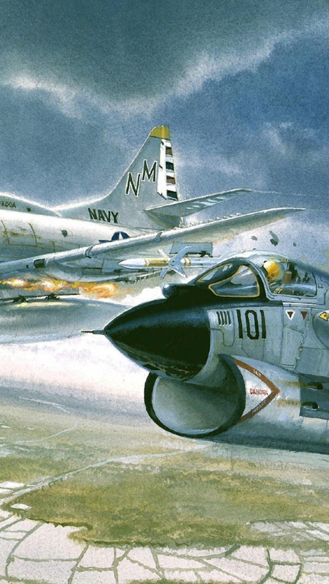 1080x1920 Aircraft Artwork Douglas A 4 Skyhawk Vought F 8 Crusader Wallpaper