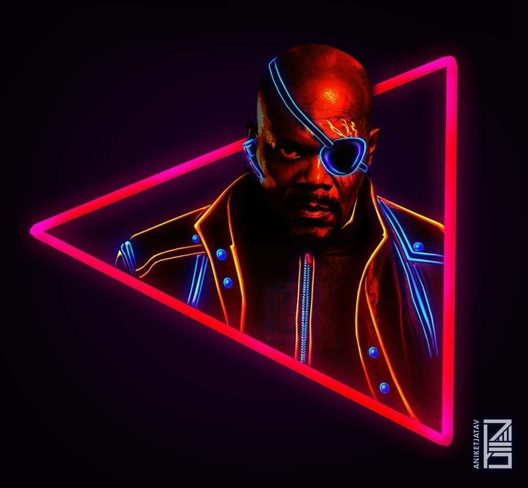 1080x998 Nick Fury:Marvel Neon Potraits Painting .com