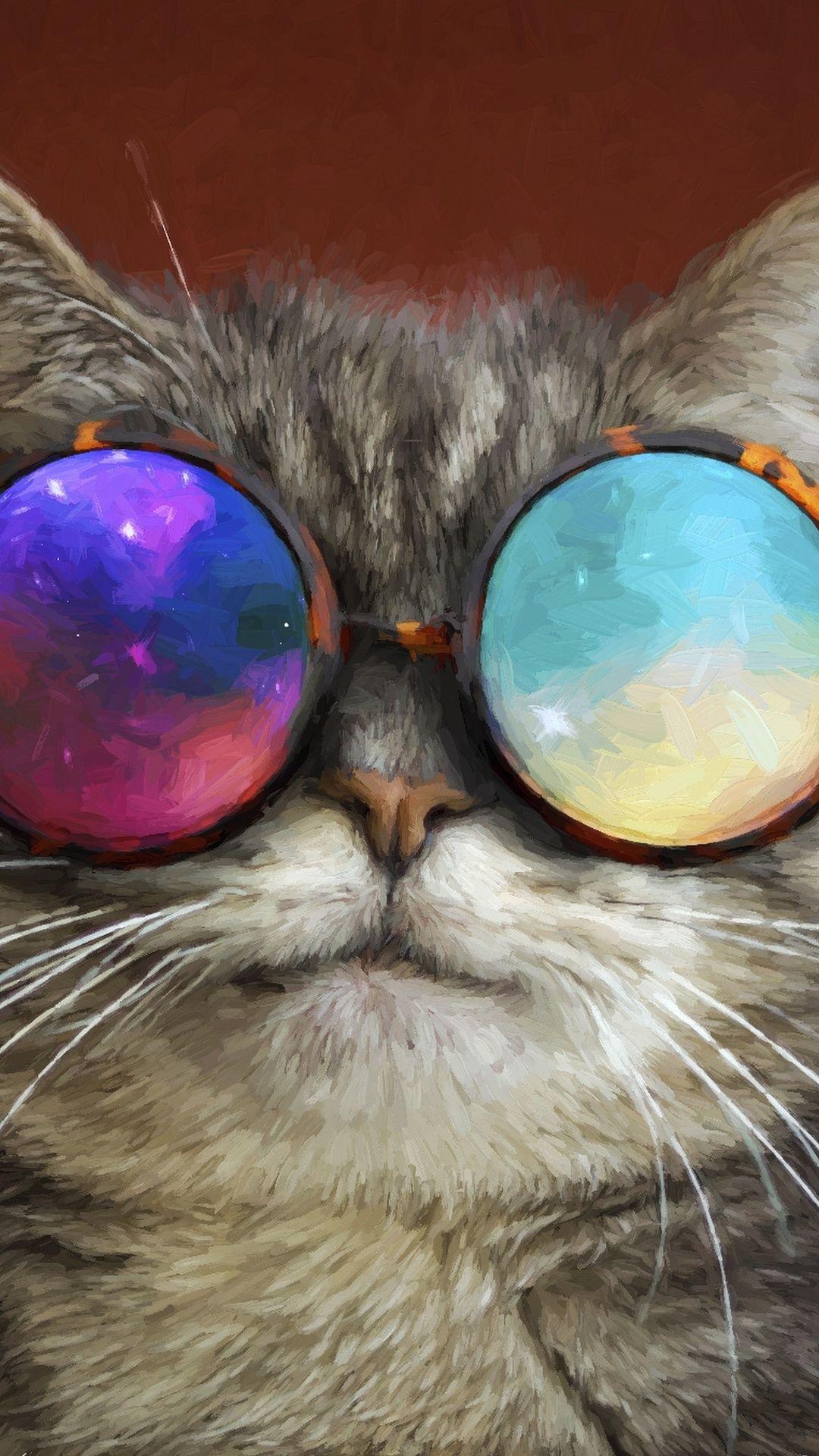 1080x1920 Cat Glasses Party Cool Painting iPhone 6s, 6 Plus, Pixel