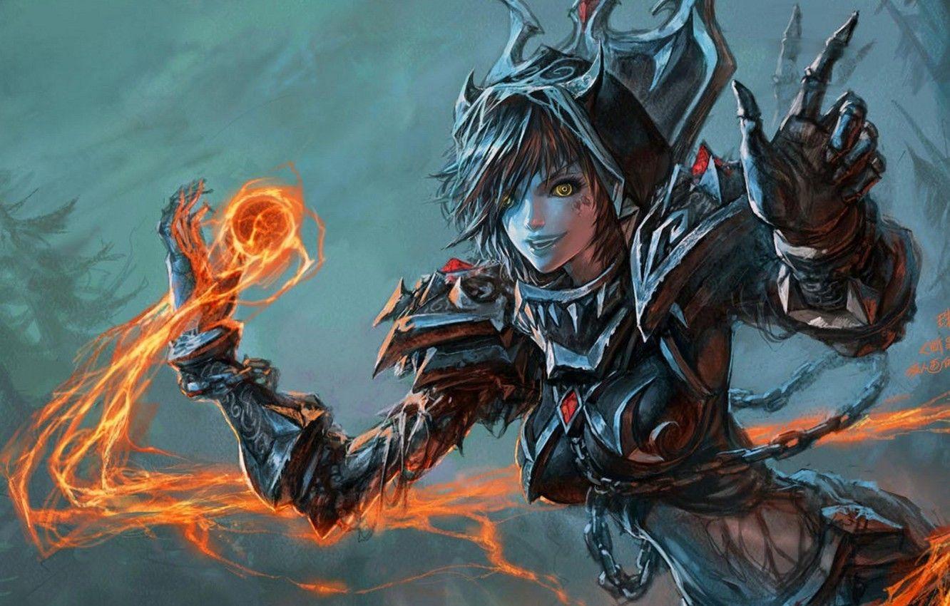 1332x850 Wallpaper Girl, MAG, World of Warcraft, undead, Fiction, mage, Yaorenwo., the forsaken, Fireball image for desktop, section фантастика