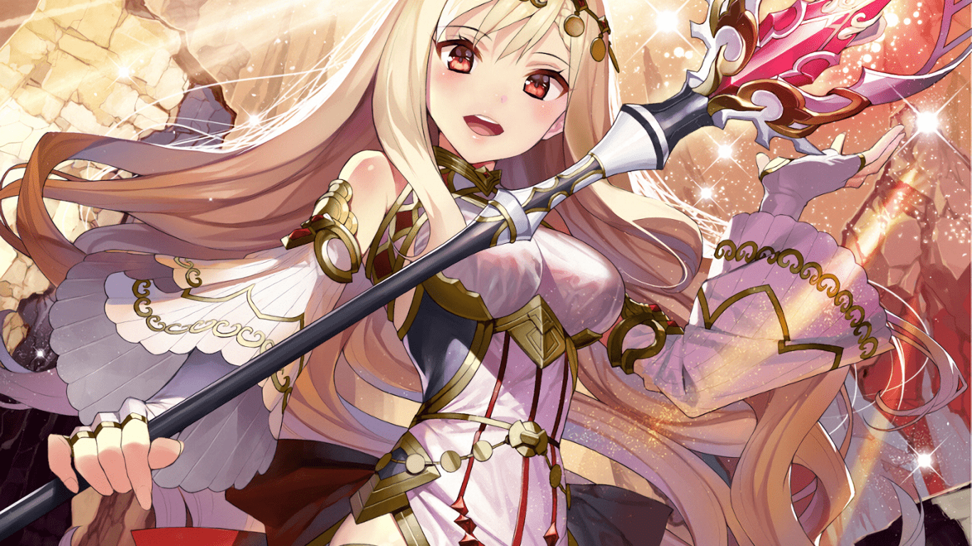 1366x768 Download 1366x768 Anime Girl, Staff, Mage, Blonde, Long Hair Wallpaper for Laptop, Notebook