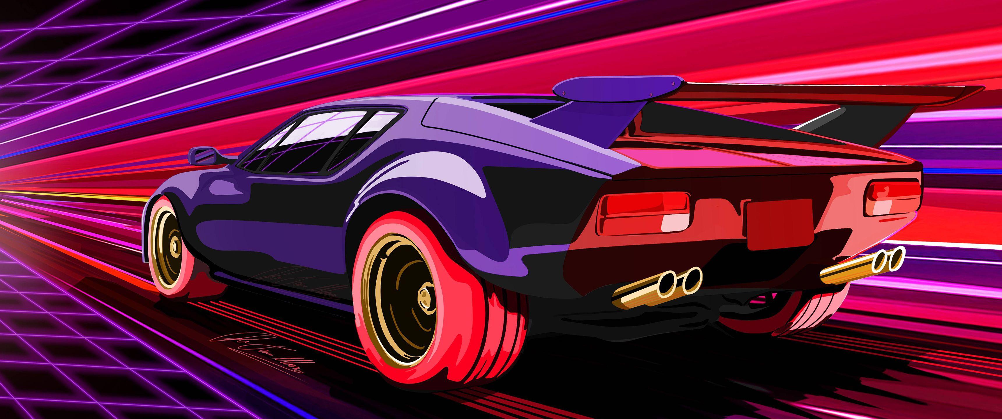 3440x1440 De Tomaso Pantera Futuristic Retro Wave Wallpaper:3440x1440
