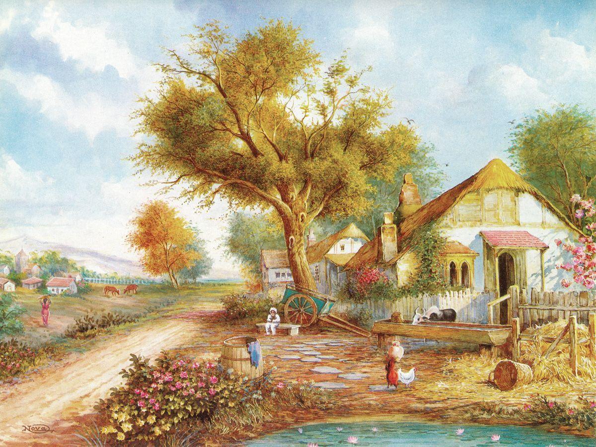 1200x901 Village Scene. Village landscape painting, Indian village landscape, Village landscape