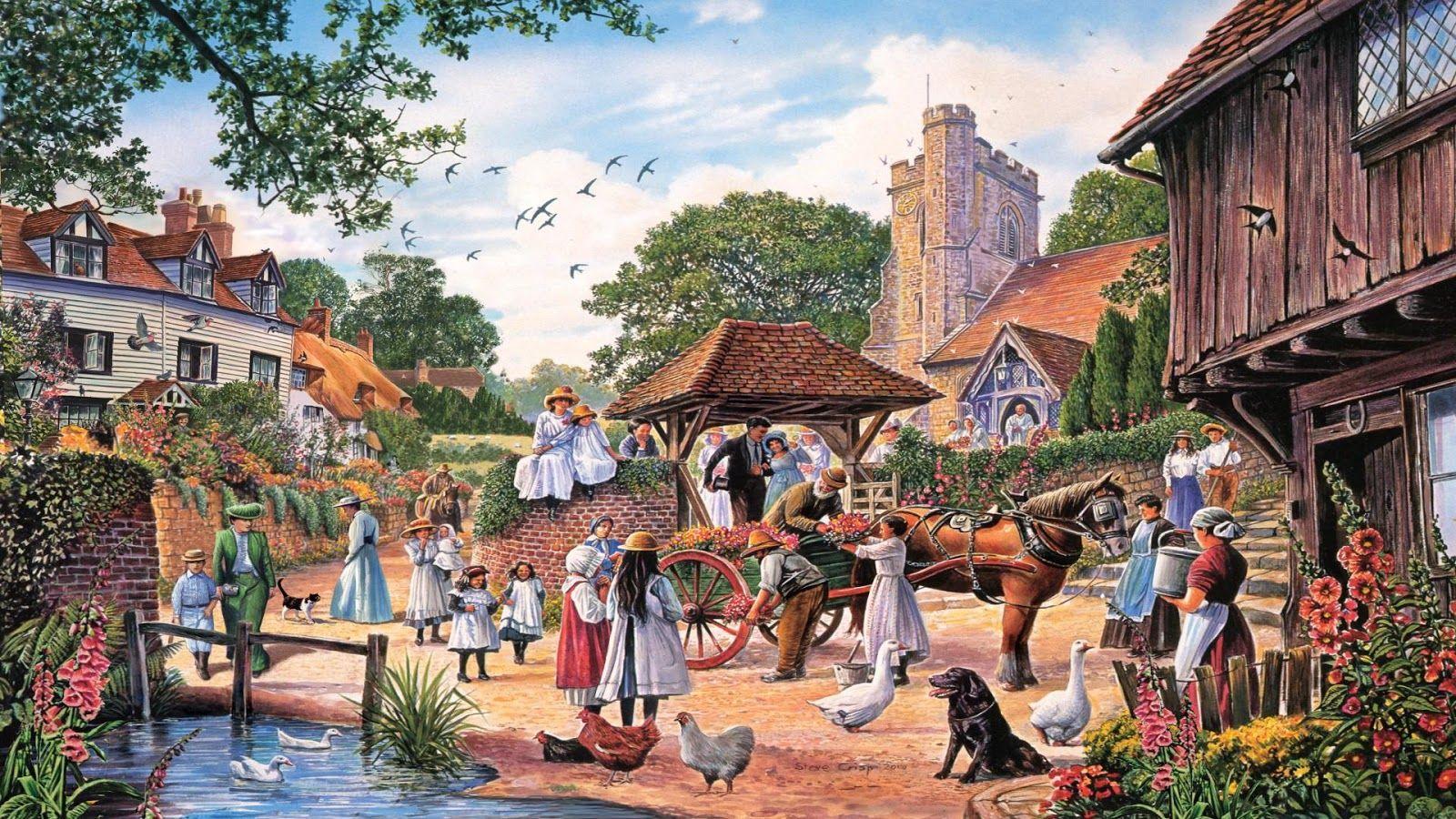 1600x900 Village Painting Image HD HD Wallpaper