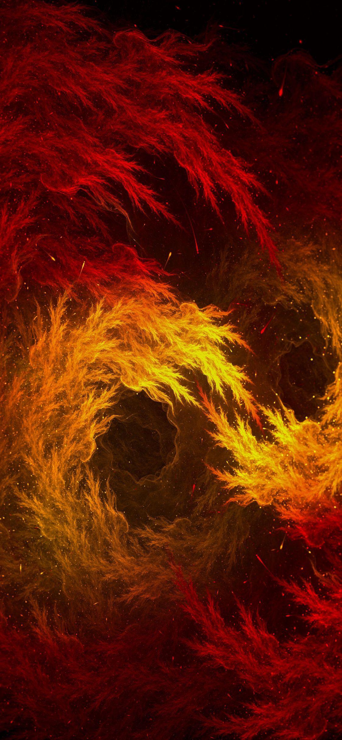 1125x2436 Fractal, Red Yellow Flame .com